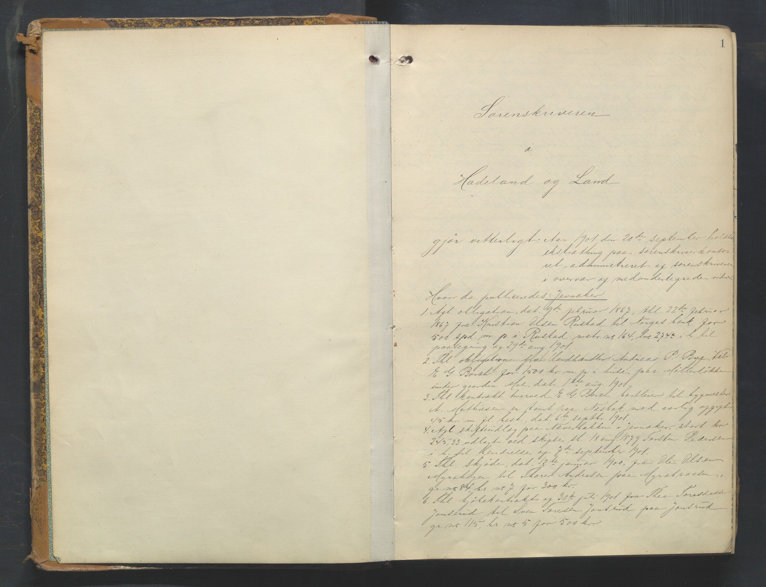 Hadeland og Land tingrett, AV/SAH-TING-010/G/Gb/L0021: Tingbok, 1901-1903, p. 1a