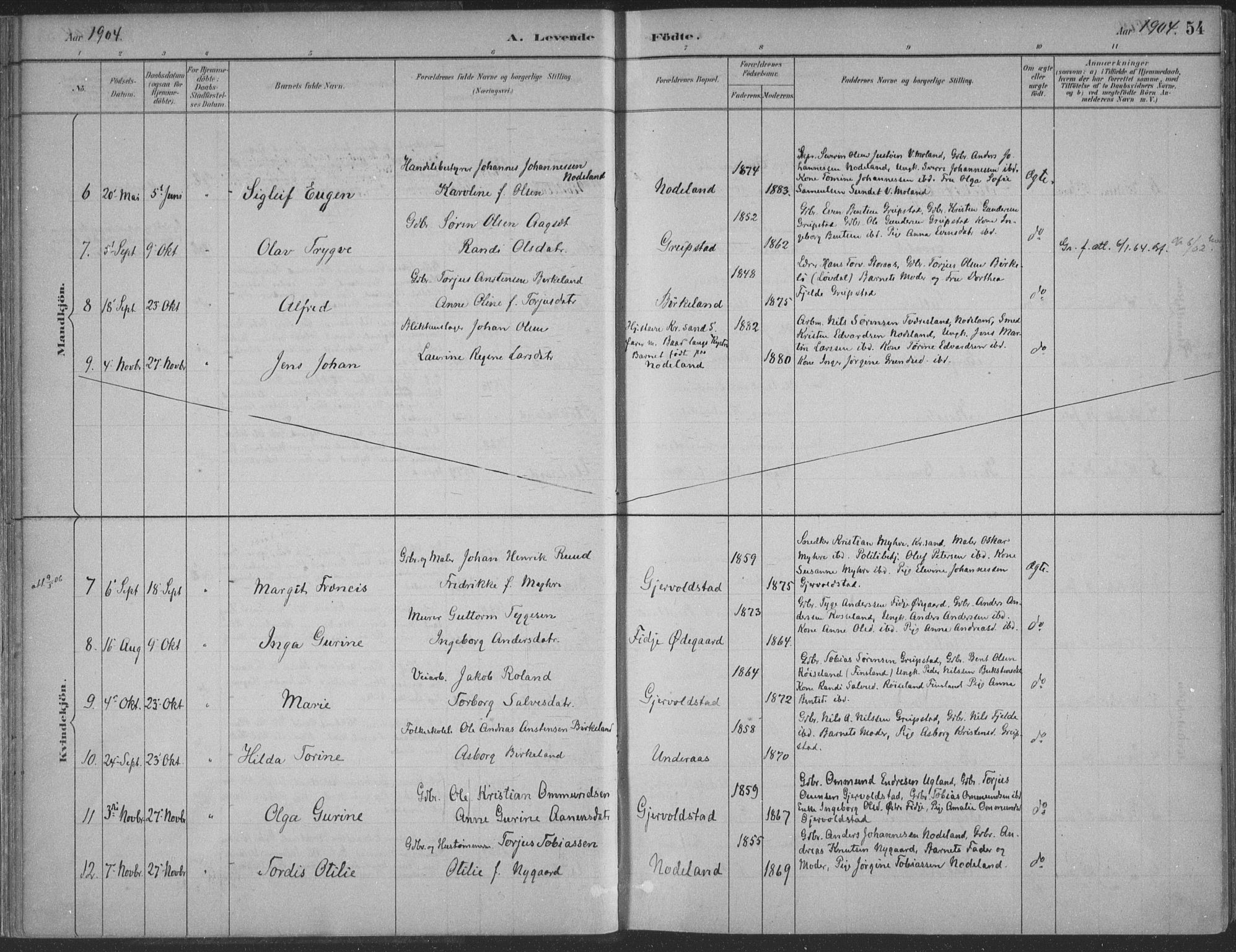 Søgne sokneprestkontor, AV/SAK-1111-0037/F/Fa/Faa/L0003: Parish register (official) no. A 3, 1883-1910, p. 54