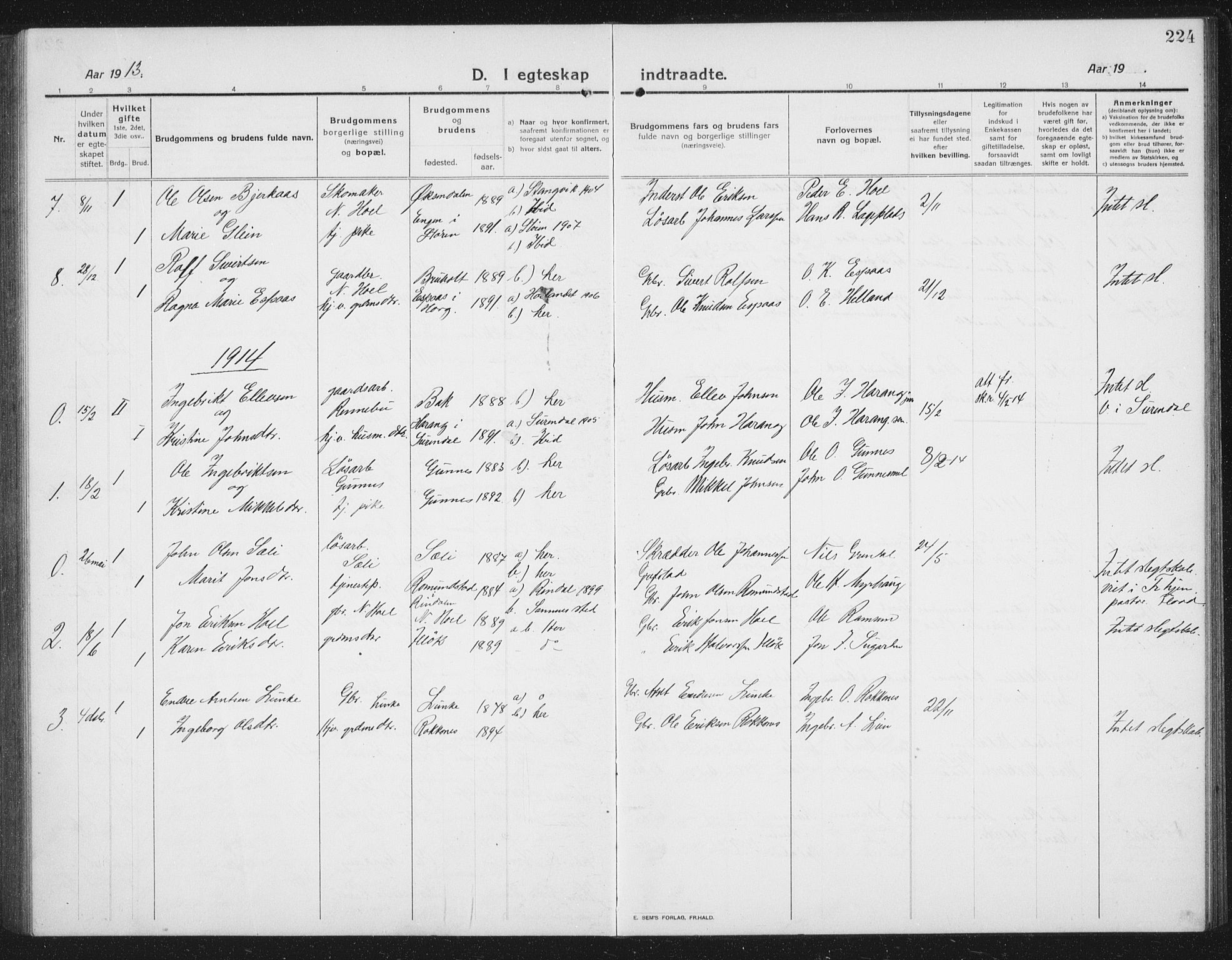 Ministerialprotokoller, klokkerbøker og fødselsregistre - Sør-Trøndelag, SAT/A-1456/674/L0877: Parish register (copy) no. 674C04, 1913-1940, p. 224