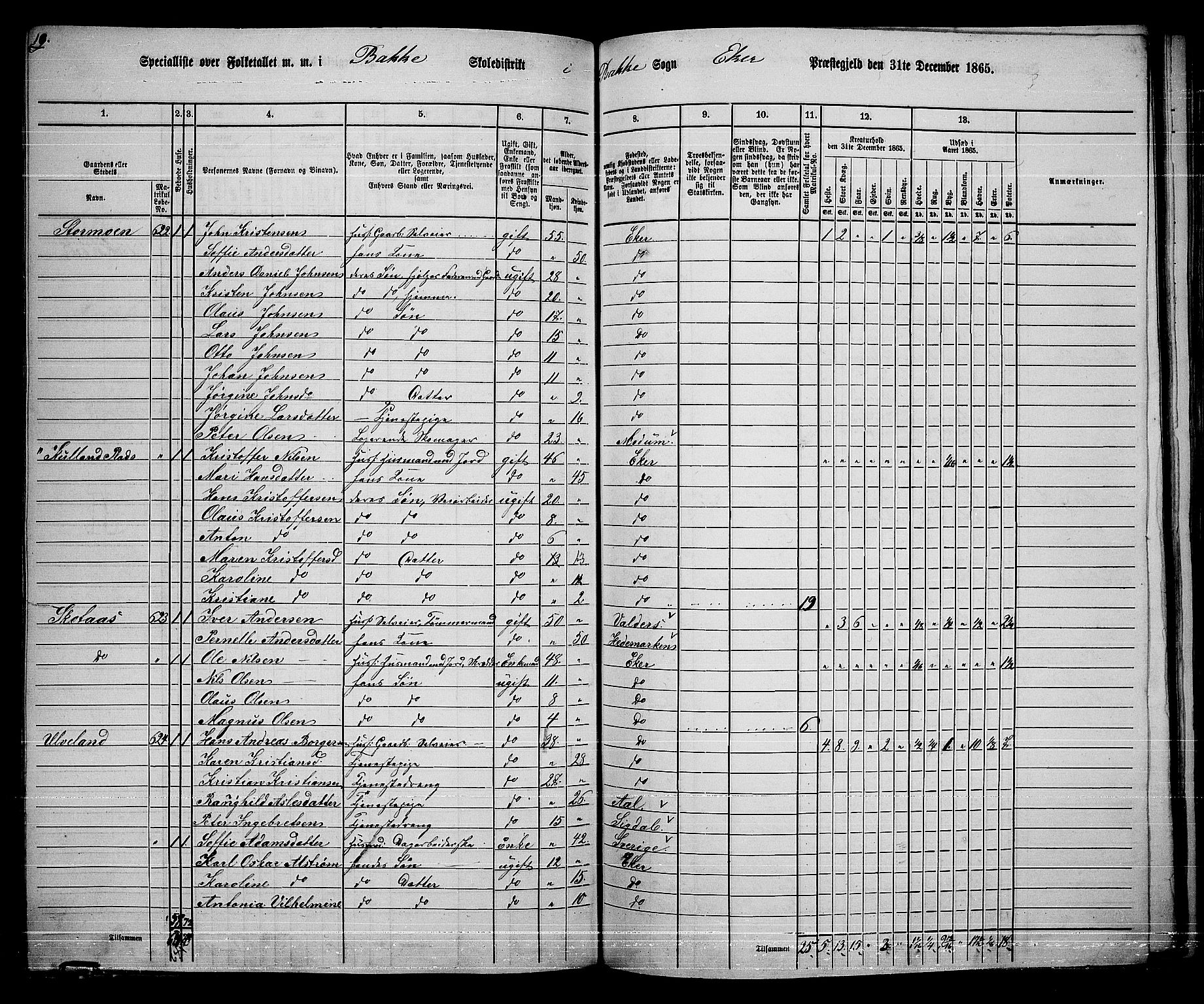 RA, 1865 census for Eiker, 1865, p. 445