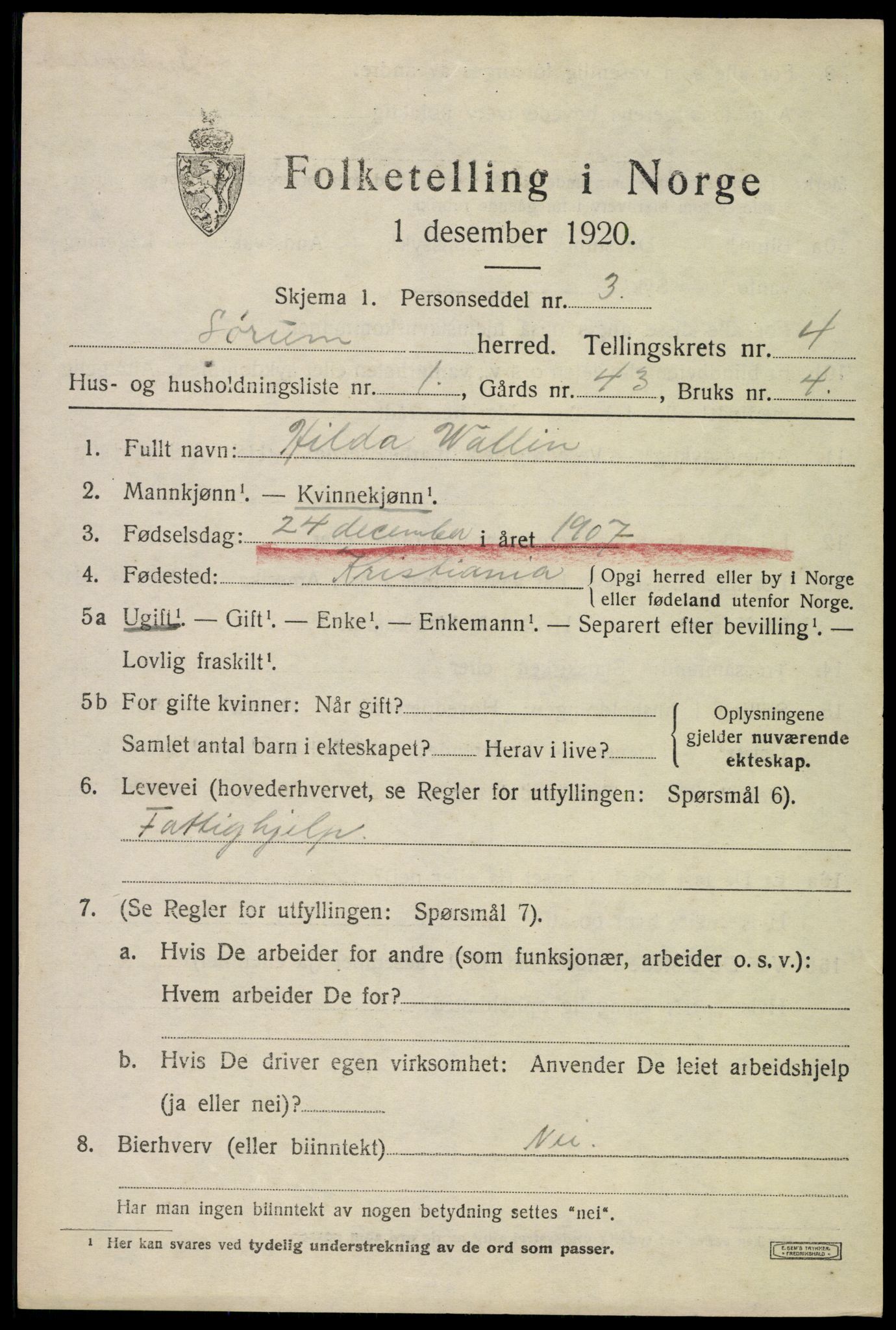 SAO, 1920 census for Sørum, 1920, p. 3413