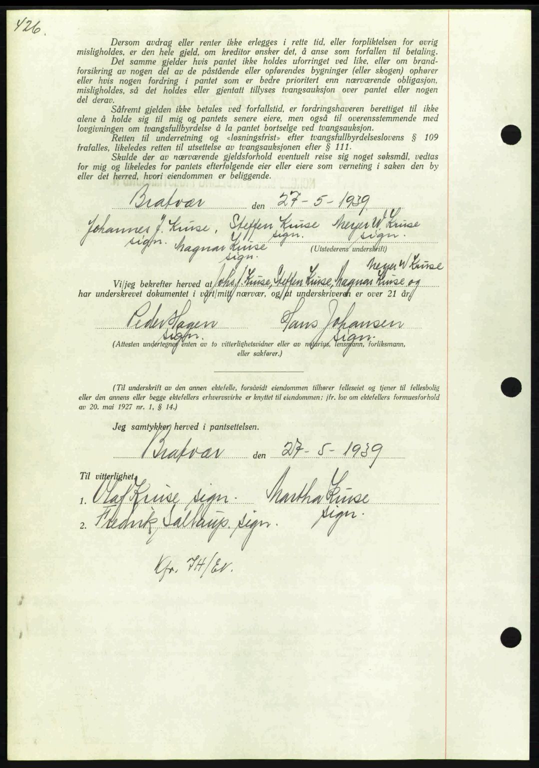 Nordmøre sorenskriveri, AV/SAT-A-4132/1/2/2Ca: Mortgage book no. B85, 1939-1939, Diary no: : 1520/1939