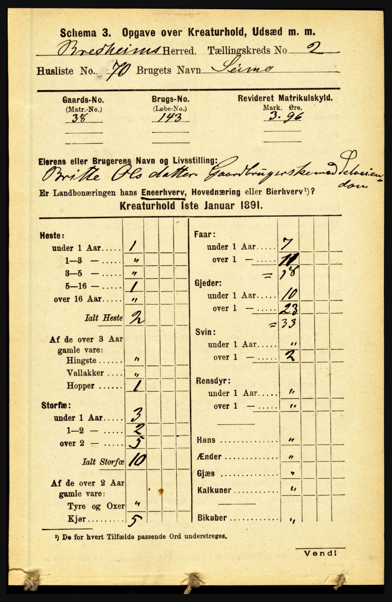 RA, 1891 census for 1446 Breim, 1891, p. 2542