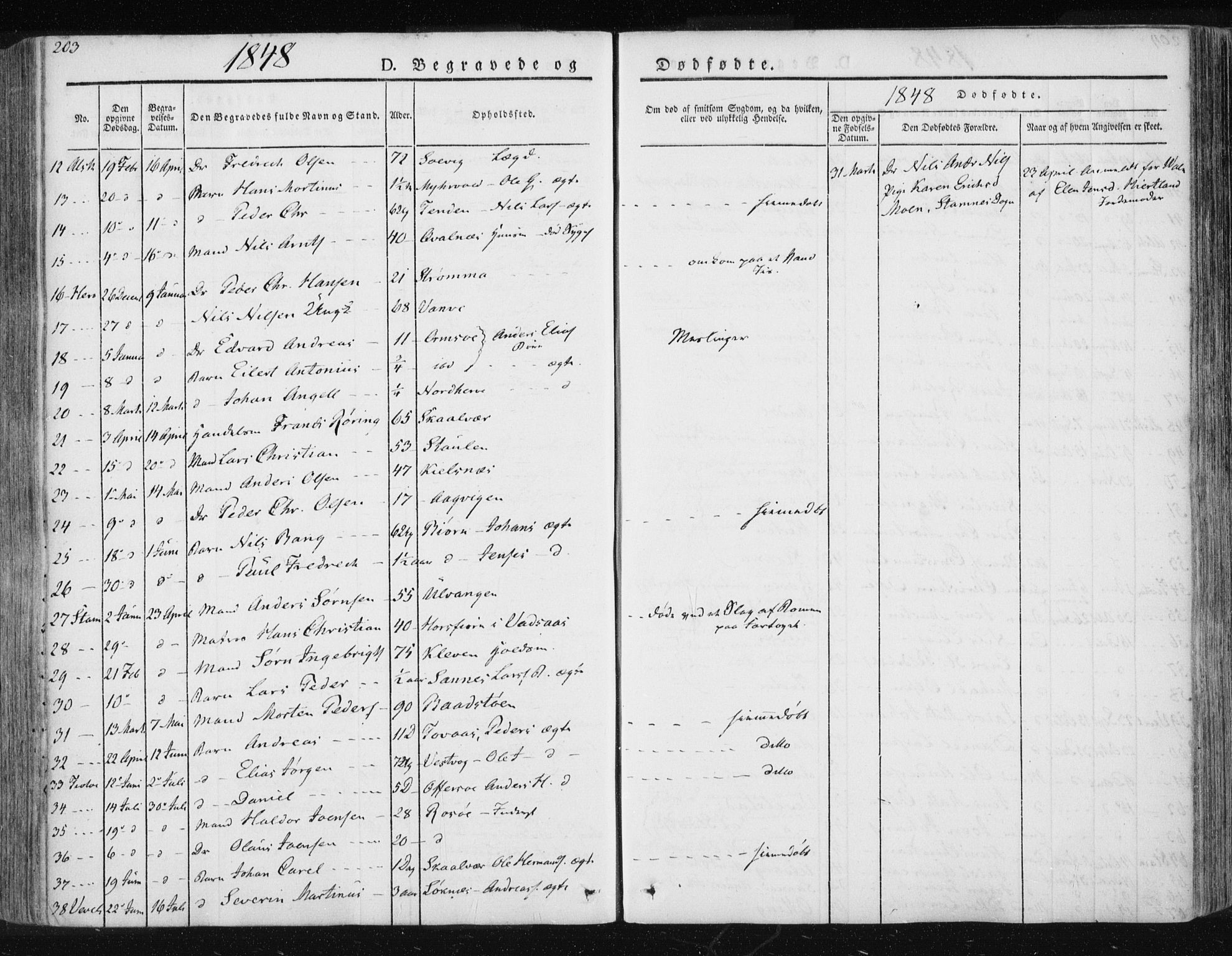 Ministerialprotokoller, klokkerbøker og fødselsregistre - Nordland, AV/SAT-A-1459/830/L0447: Parish register (official) no. 830A11, 1831-1854, p. 203