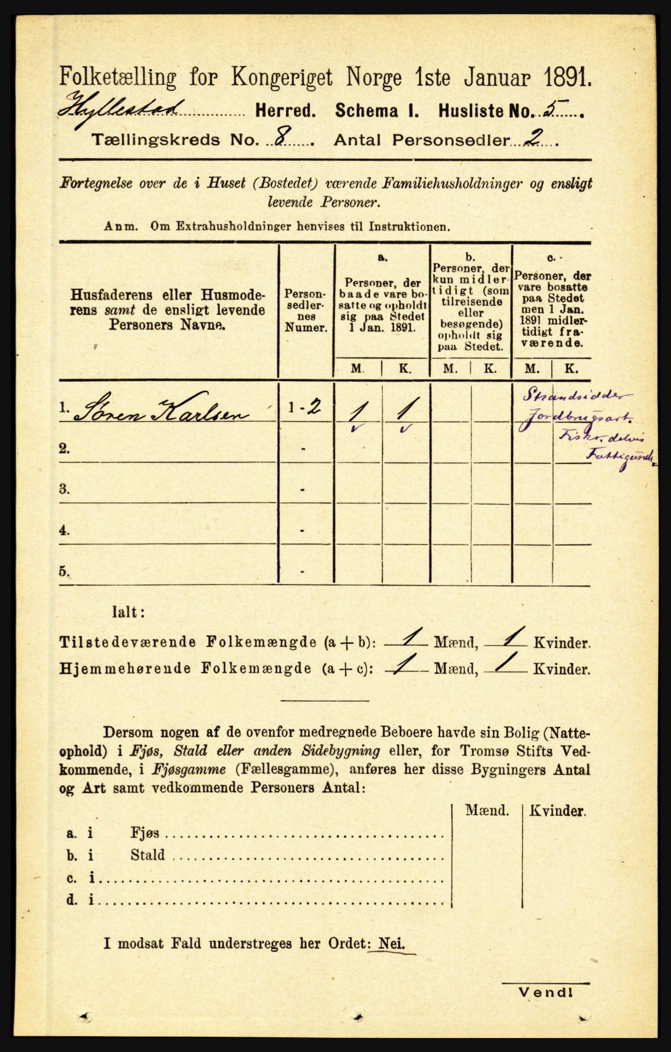 RA, 1891 census for 1413 Hyllestad, 1891, p. 1284