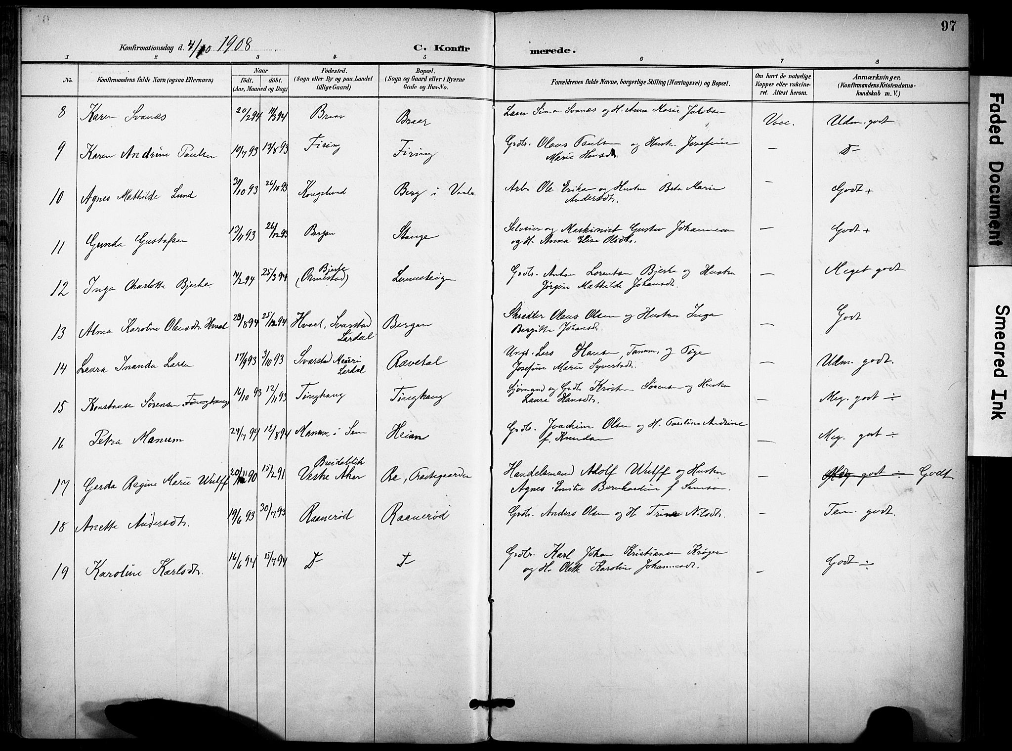 Ramnes kirkebøker, AV/SAKO-A-314/F/Fa/L0008: Parish register (official) no. I 8, 1896-1913, p. 97