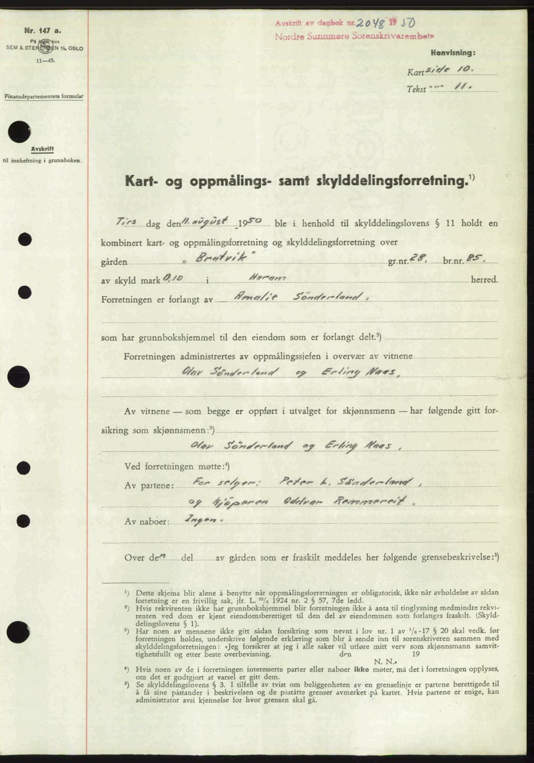 Nordre Sunnmøre sorenskriveri, SAT/A-0006/1/2/2C/2Ca: Mortgage book no. A35, 1950-1950, Diary no: : 2048/1950