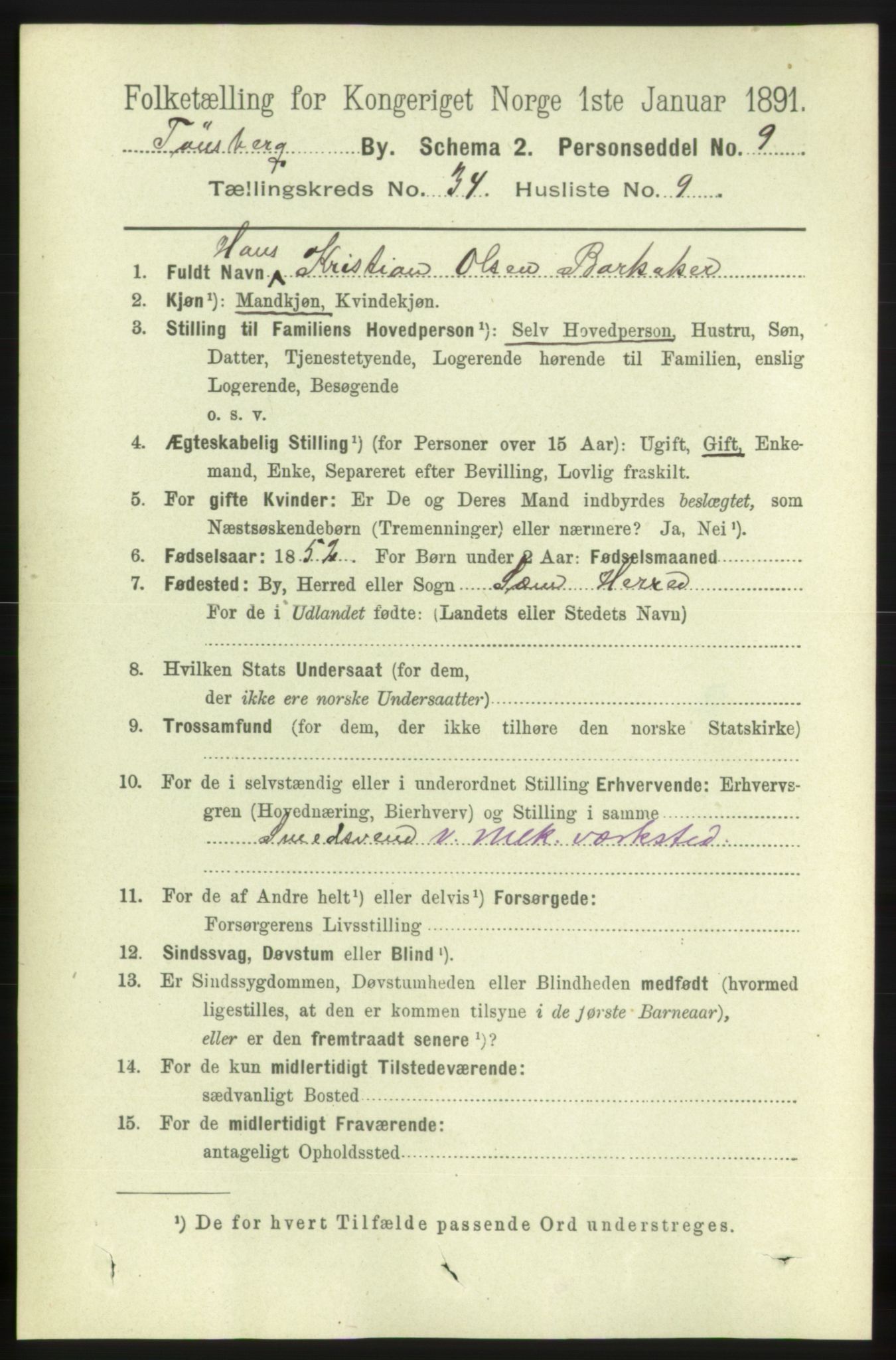 RA, 1891 census for 0705 Tønsberg, 1891, p. 7765