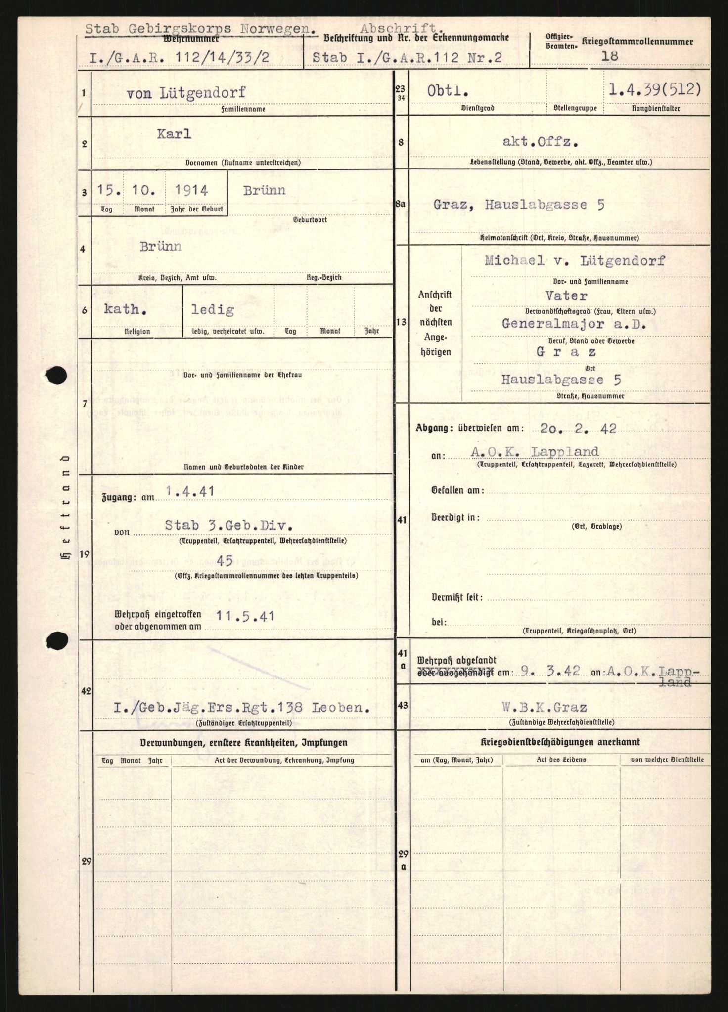 Forsvarets Overkommando. 2 kontor. Arkiv 11.4. Spredte tyske arkivsaker, AV/RA-RAFA-7031/D/Dar/Dara/L0018: Personalbøker, 1940-1945, p. 1007