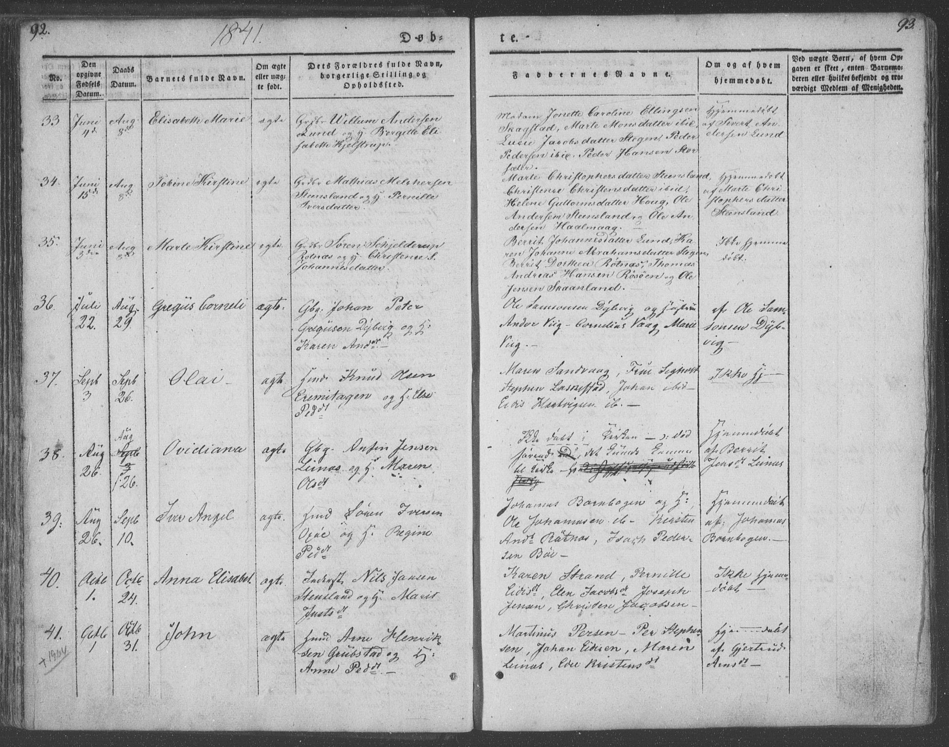 Ministerialprotokoller, klokkerbøker og fødselsregistre - Nordland, AV/SAT-A-1459/855/L0799: Parish register (official) no. 855A07, 1834-1852, p. 92-93