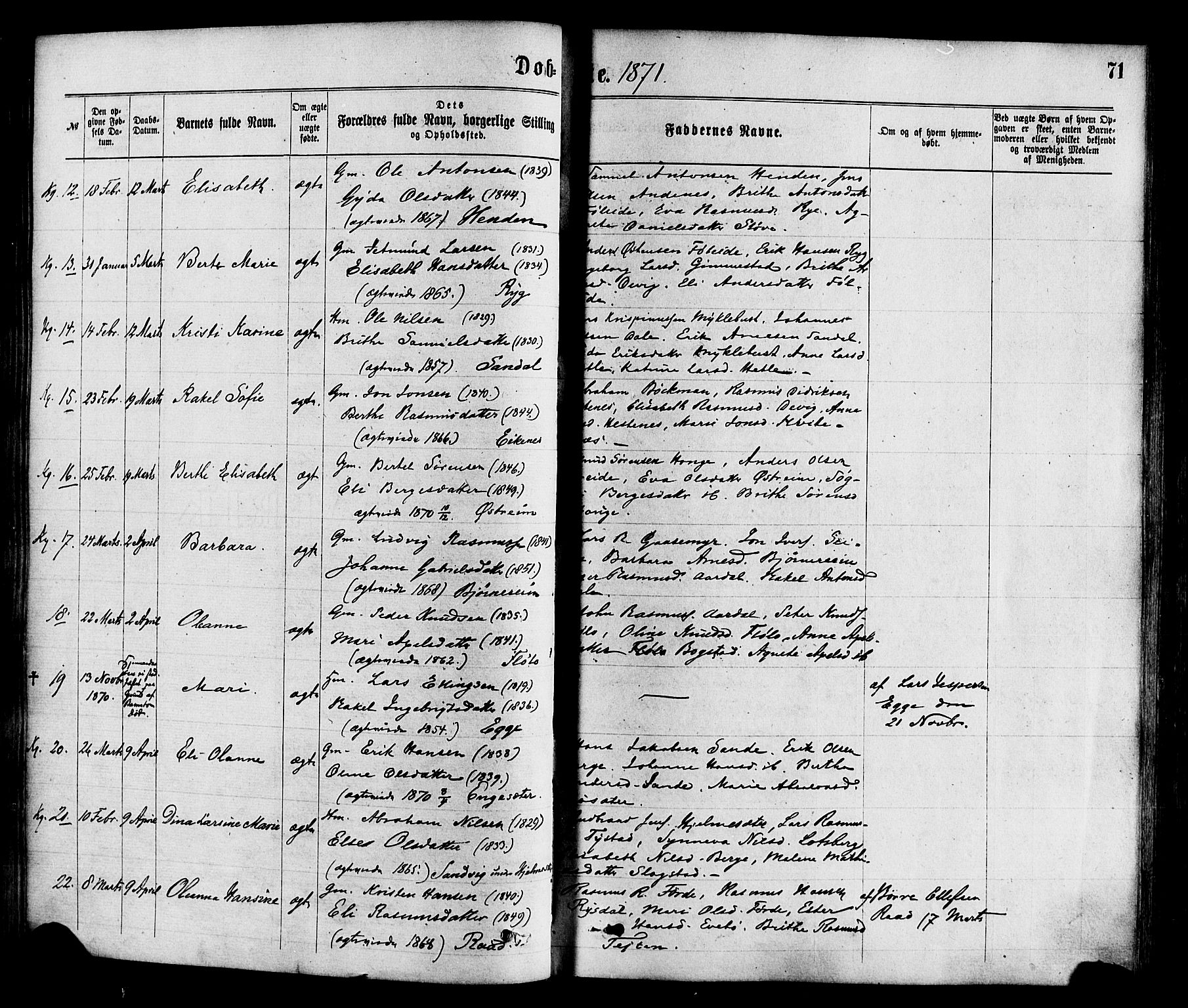 Gloppen sokneprestembete, SAB/A-80101/H/Haa/Haaa/L0010: Parish register (official) no. A 10, 1871-1884, p. 71