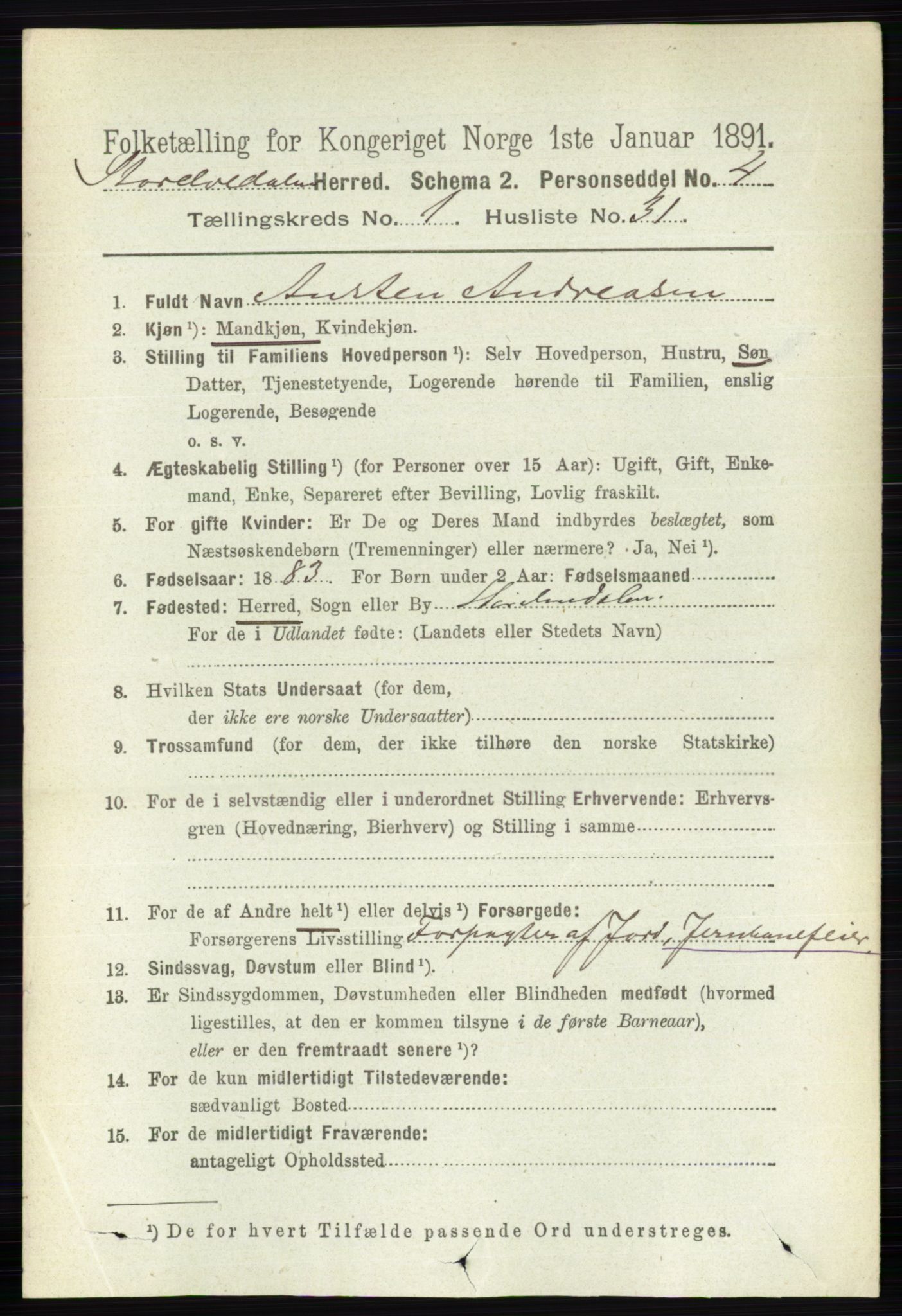 RA, 1891 census for 0430 Stor-Elvdal, 1891, p. 264