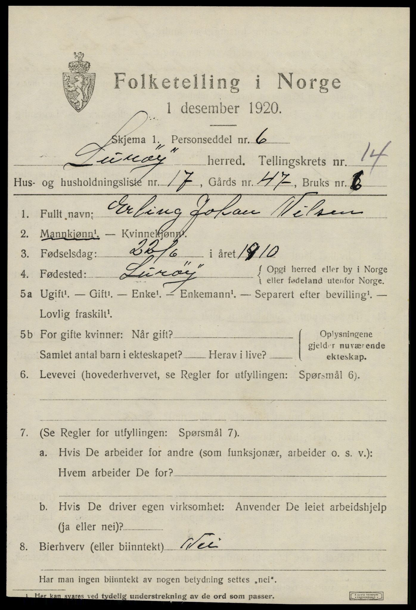 SAT, 1920 census for Lurøy, 1920, p. 5641