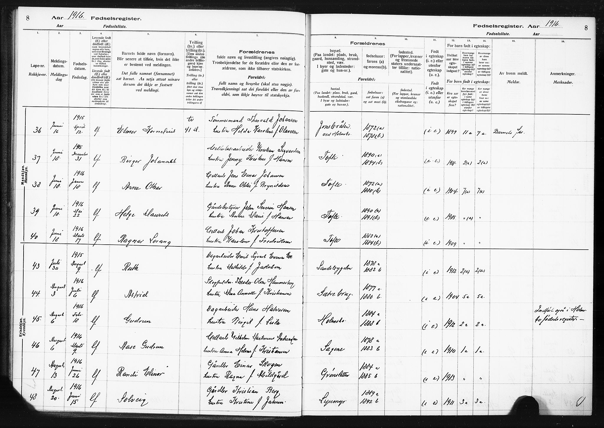Hurum kirkebøker, AV/SAKO-A-229/J/Ja/L0001: Birth register no. 1, 1916-1928, p. 8