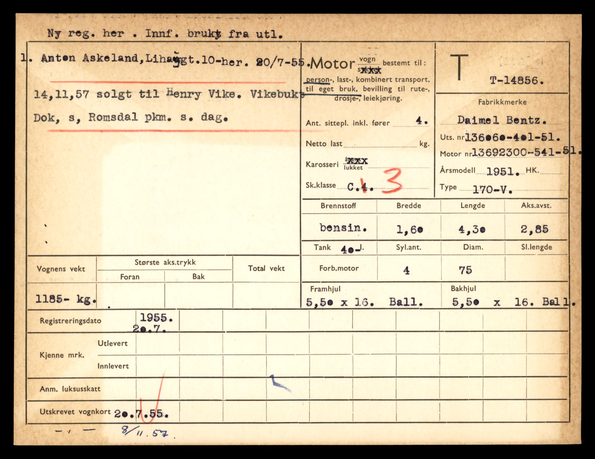 Møre og Romsdal vegkontor - Ålesund trafikkstasjon, AV/SAT-A-4099/F/Fe/L0048: Registreringskort for kjøretøy T 14721 - T 14863, 1927-1998, p. 3113
