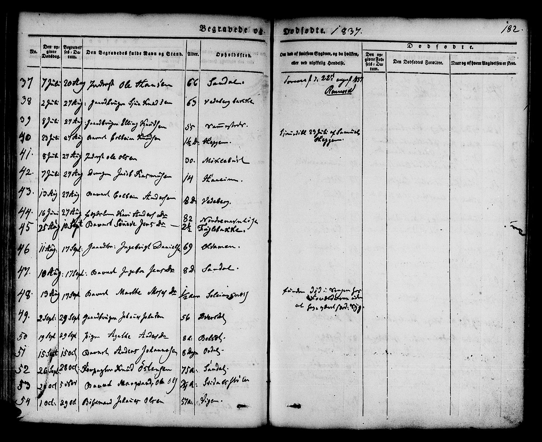 Jølster sokneprestembete, AV/SAB-A-80701/H/Haa/Haaa/L0009: Parish register (official) no. A 9, 1833-1848, p. 182