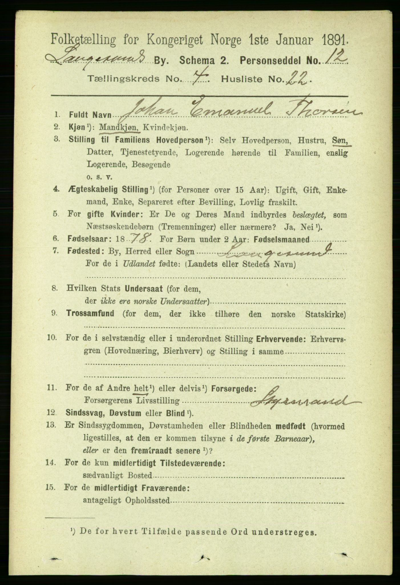 RA, 1891 census for 0802 Langesund, 1891, p. 1286