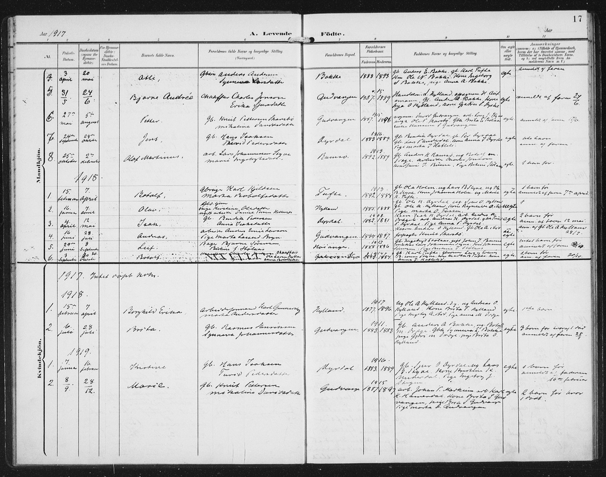 Aurland sokneprestembete, SAB/A-99937/H/Hb/Hbc/L0003: Parish register (copy) no. C 3, 1901-1933, p. 17