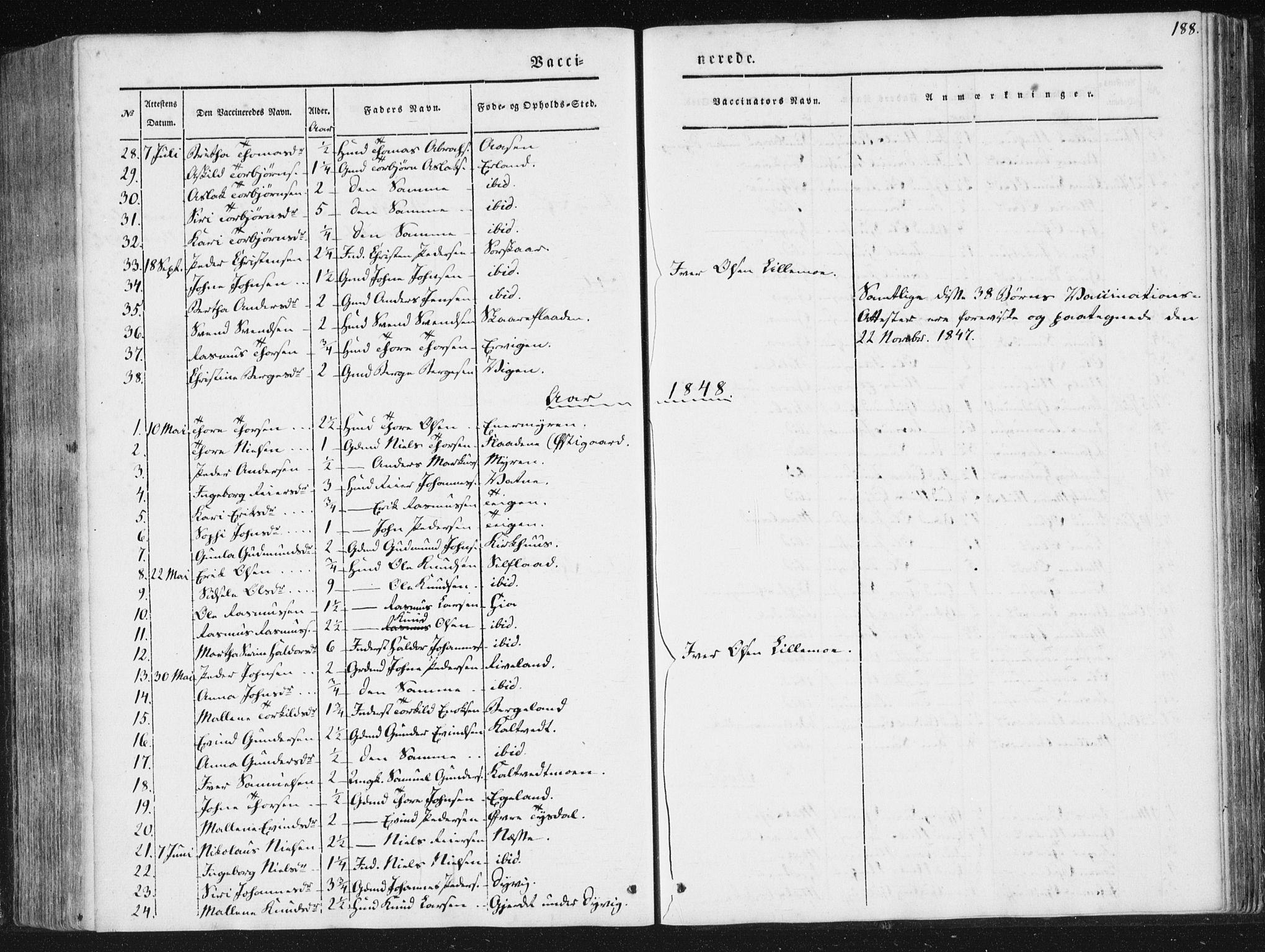 Hjelmeland sokneprestkontor, AV/SAST-A-101843/01/IV/L0008: Parish register (official) no. A 8, 1842-1861, p. 188