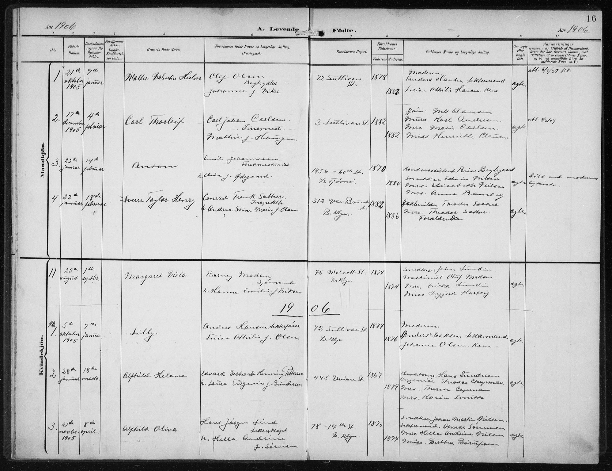 Den norske sjømannsmisjon i utlandet/New York, SAB/SAB/PA-0110/H/Ha/L0005: Parish register (official) no. A 5, 1902-1908, p. 16