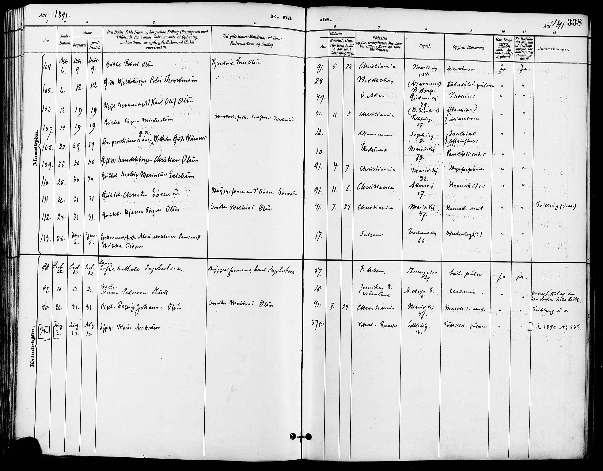 Gamle Aker prestekontor Kirkebøker, AV/SAO-A-10617a/F/L0008: Parish register (official) no. 8, 1887-1896, p. 338