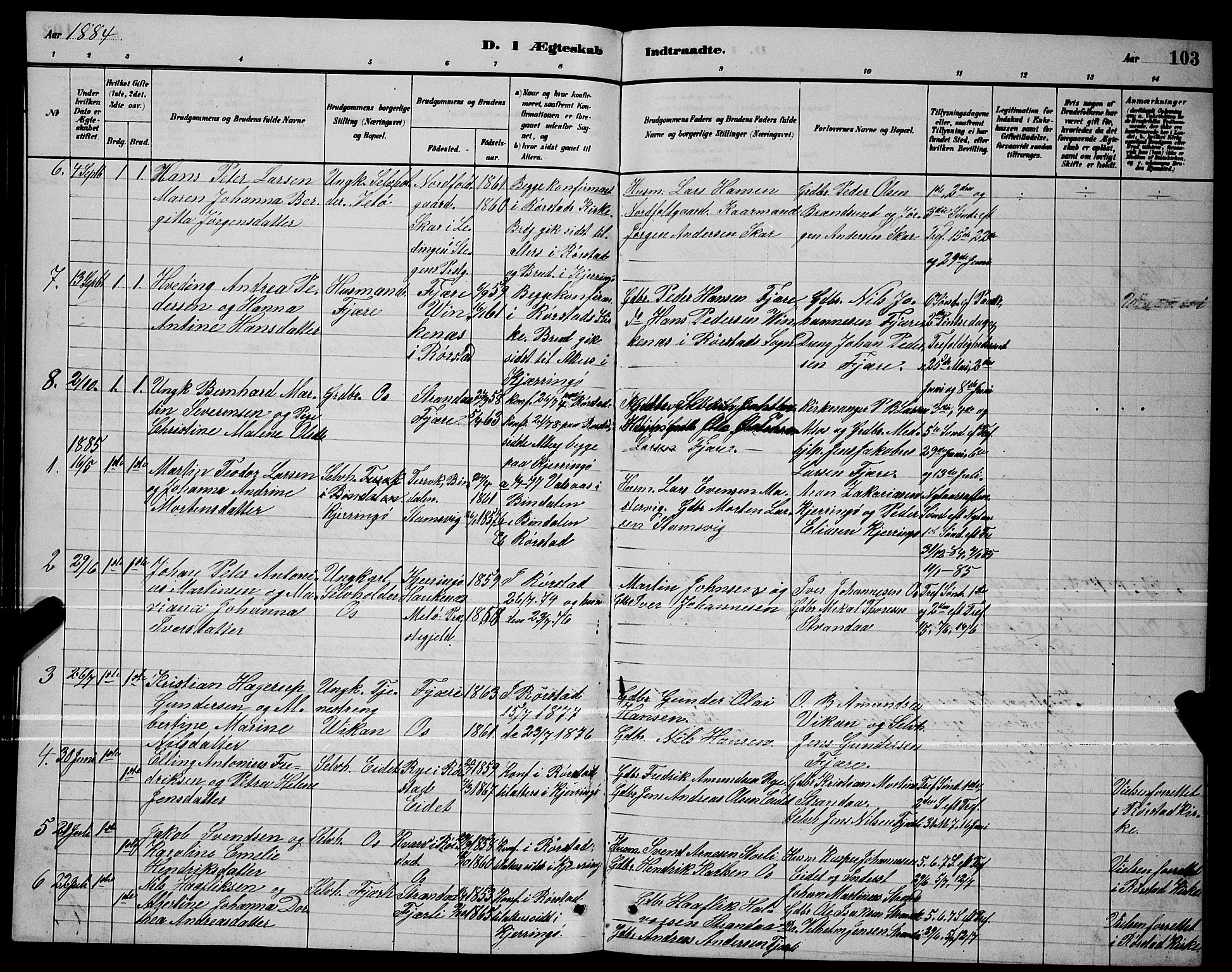 Ministerialprotokoller, klokkerbøker og fødselsregistre - Nordland, AV/SAT-A-1459/803/L0076: Parish register (copy) no. 803C03, 1882-1897, p. 103