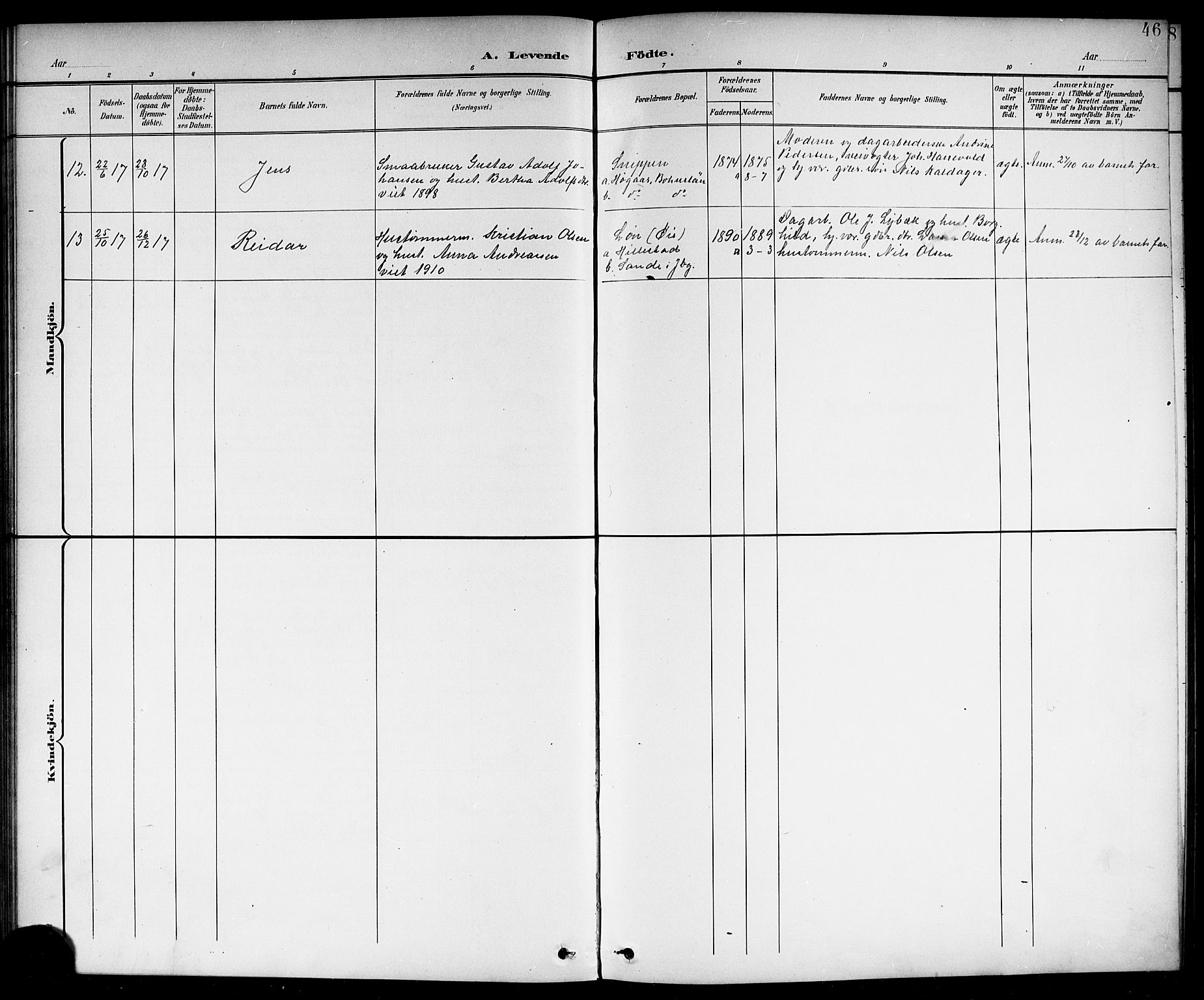 Botne kirkebøker, AV/SAKO-A-340/G/Gb/L0004: Parish register (copy) no. II 3, 1899-1917, p. 46