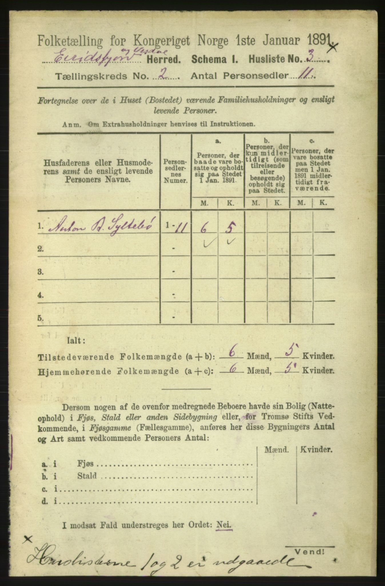 RA, 1891 census for 1542 Eresfjord og Vistdal, 1891, p. 311