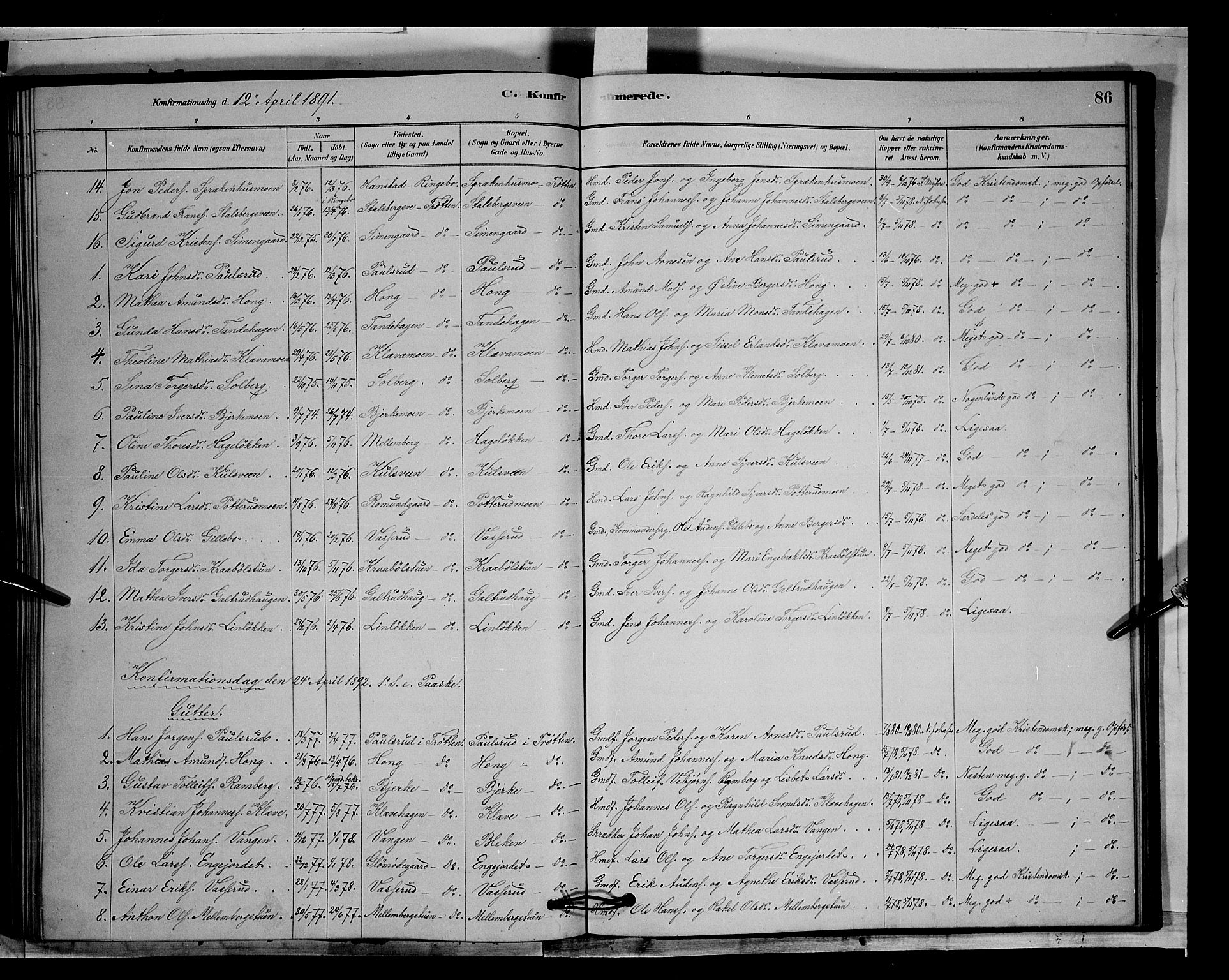 Øyer prestekontor, AV/SAH-PREST-084/H/Ha/Hab/L0003: Parish register (copy) no. 3, 1878-1893, p. 86