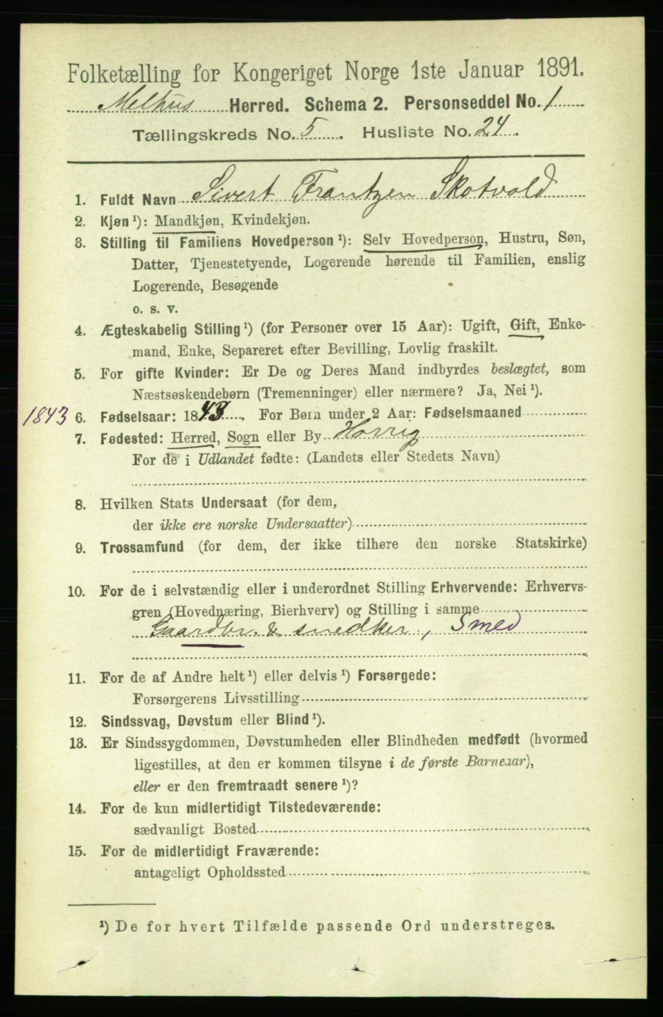 RA, 1891 census for 1653 Melhus, 1891, p. 2557