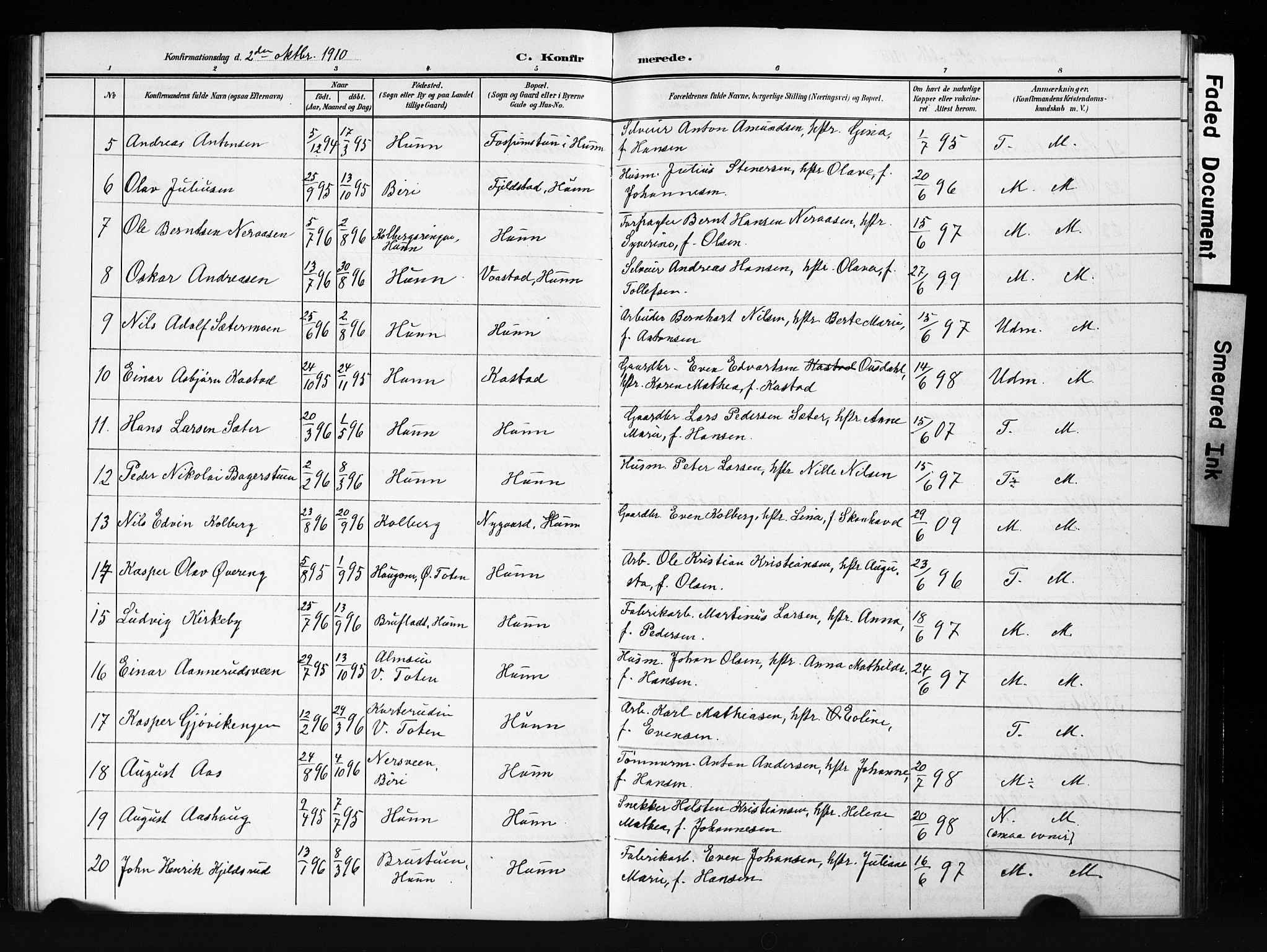 Vardal prestekontor, AV/SAH-PREST-100/H/Ha/Hab/L0013: Parish register (copy) no. 13, 1904-1915