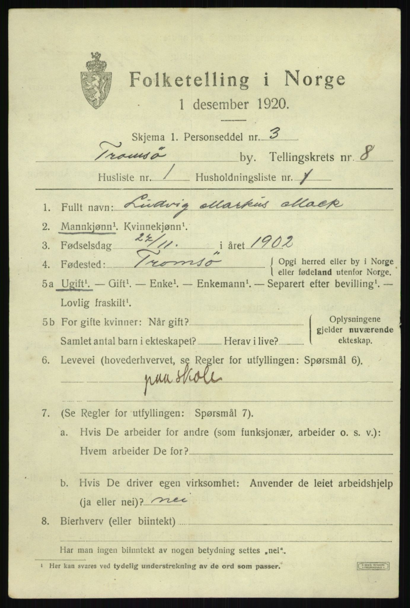 SATØ, 1920 census for Tromsø, 1920, p. 17094