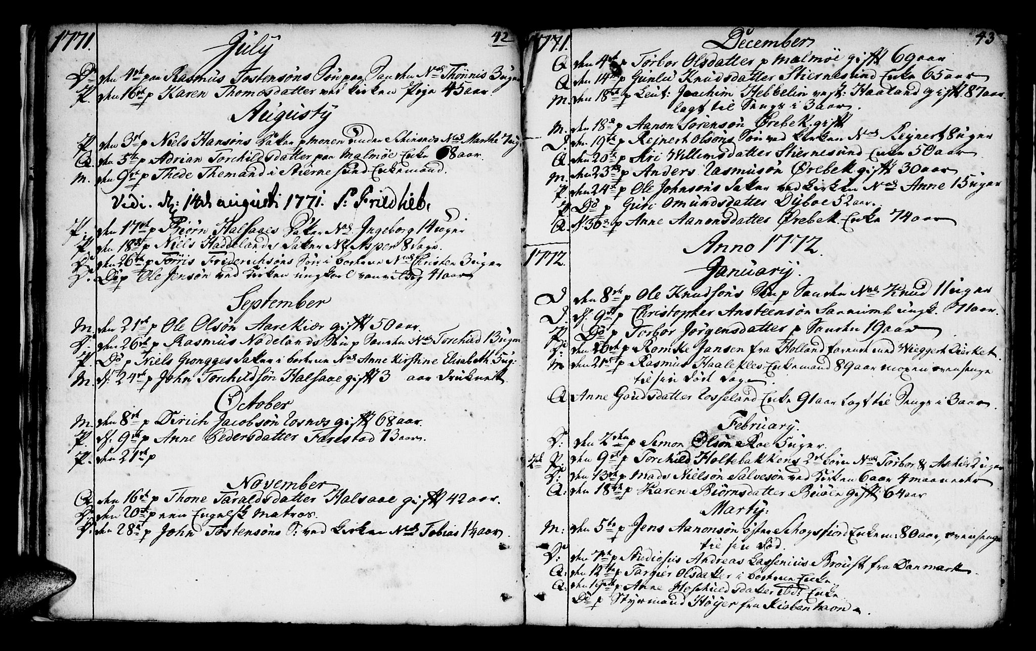 Mandal sokneprestkontor, AV/SAK-1111-0030/F/Fa/Faa/L0005: Parish register (official) no. A 5, 1748-1803, p. 42-43