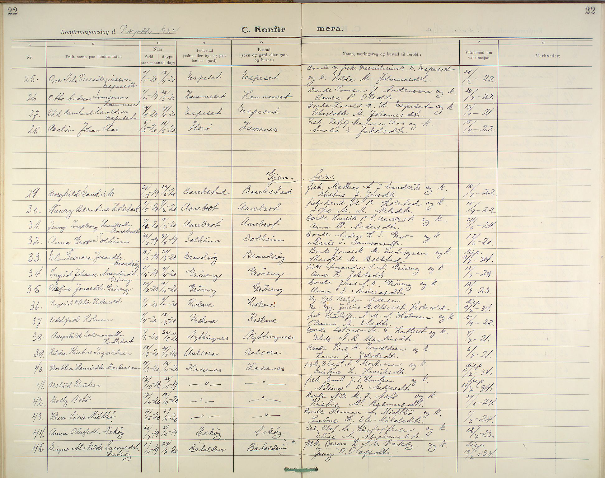 Kinn sokneprestembete, SAB/A-80801/H/Haa/Haab/L0007: Parish register (official) no. B 7, 1926-1964, p. 22