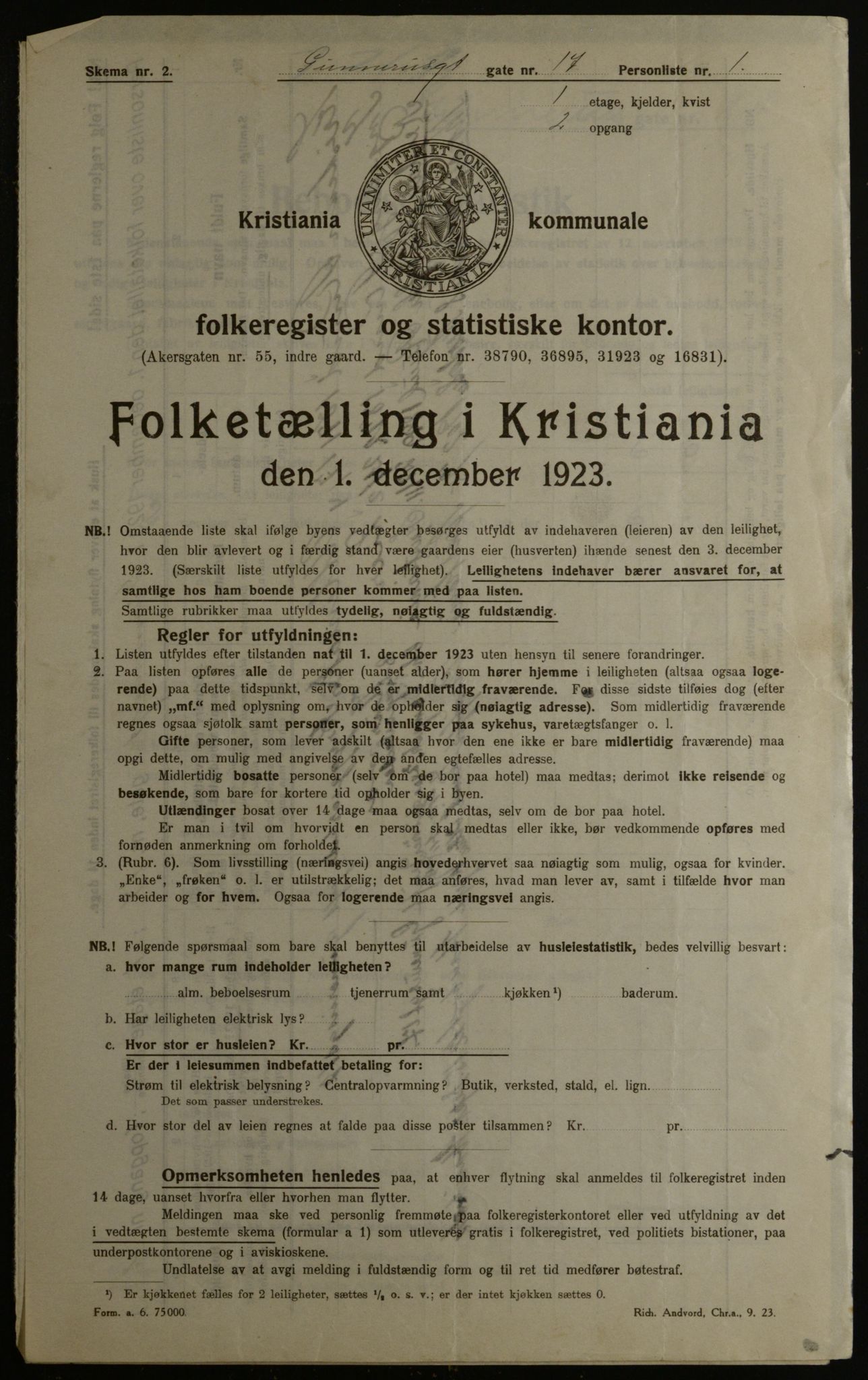 OBA, Municipal Census 1923 for Kristiania, 1923, p. 6201