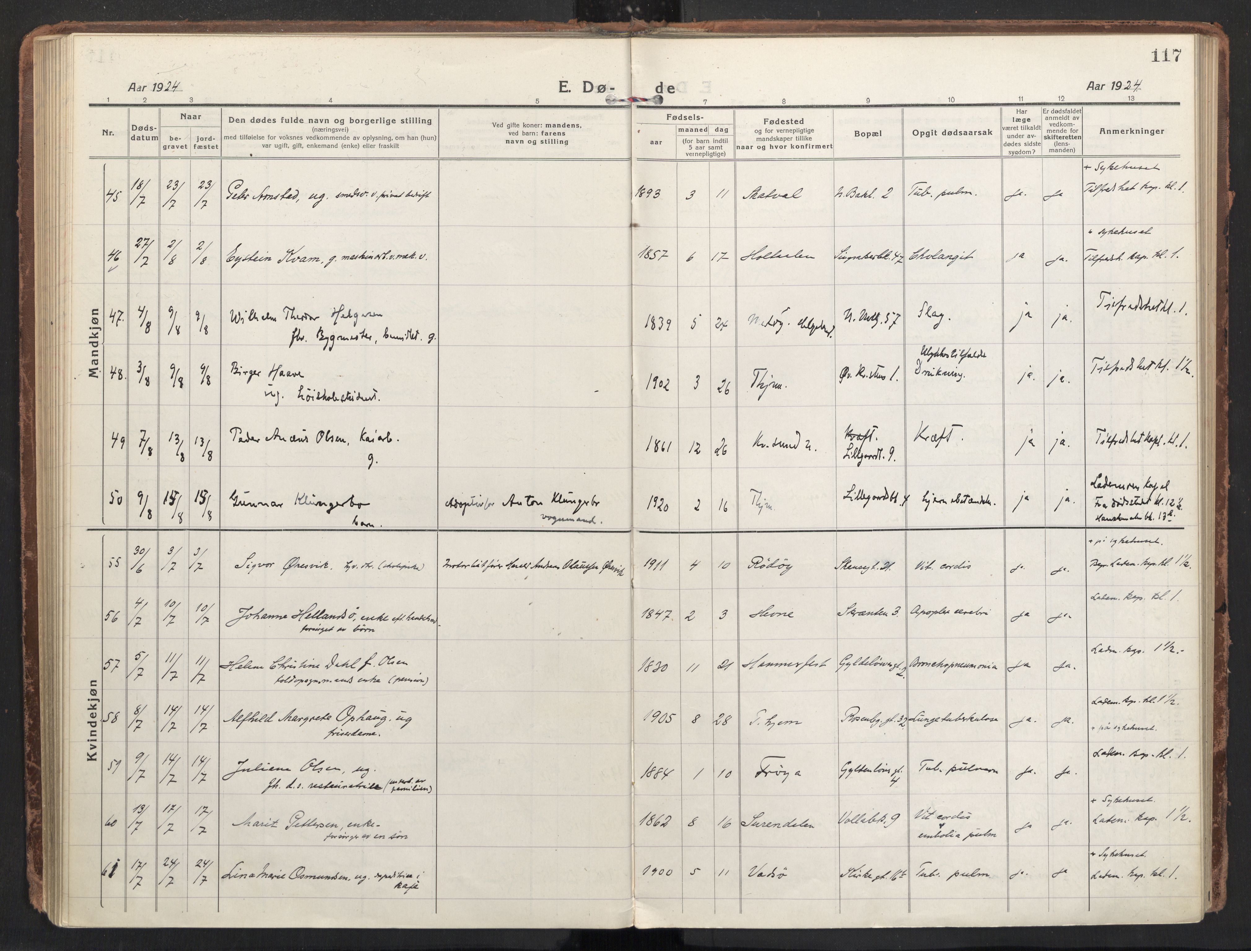 Ministerialprotokoller, klokkerbøker og fødselsregistre - Sør-Trøndelag, AV/SAT-A-1456/604/L0207: Parish register (official) no. 604A27, 1917-1933, p. 117