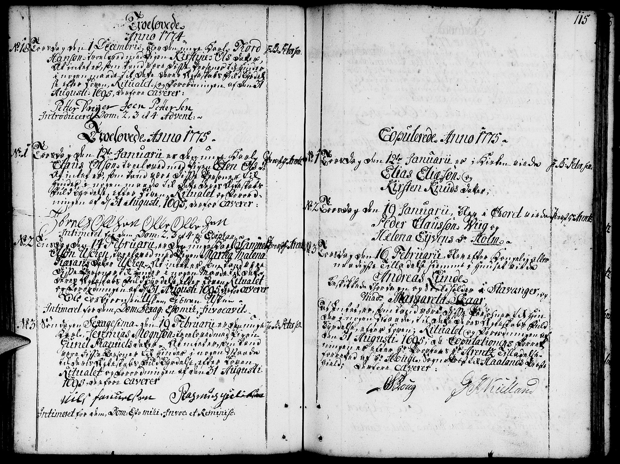 Domkirken sokneprestkontor, SAST/A-101812/001/30/30BA/L0004: Parish register (official) no. A 4, 1744-1782, p. 115