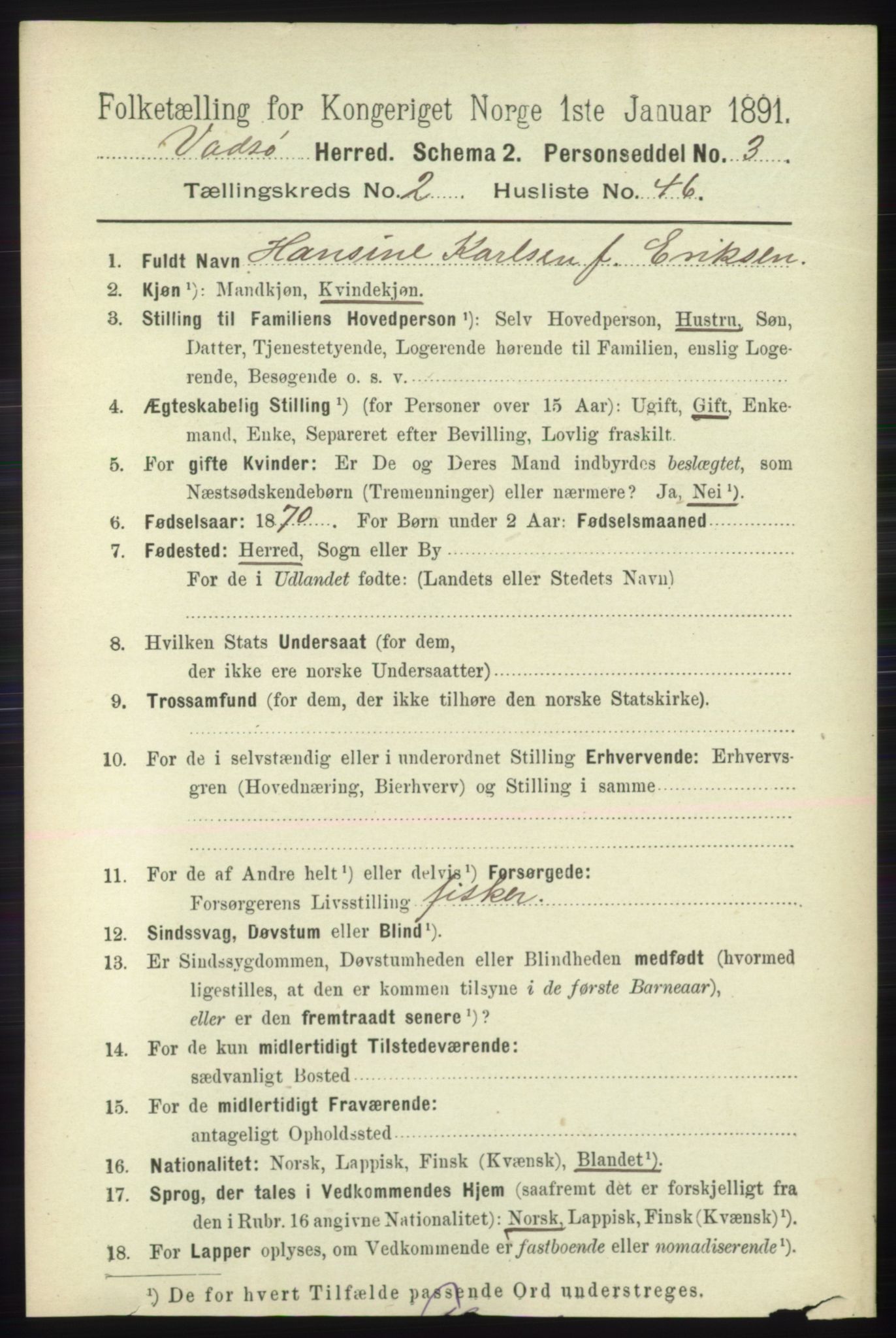 RA, 1891 census for 2029 Vadsø, 1891, p. 753