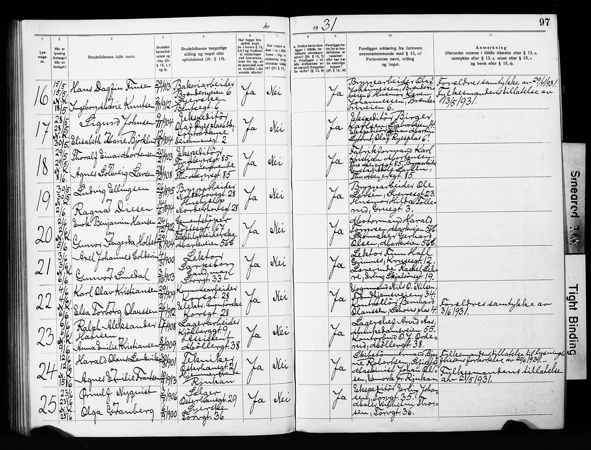 Jakob prestekontor Kirkebøker, SAO/A-10850/H/Ha/L0003: Banns register no. 3, 1919-1931, p. 97