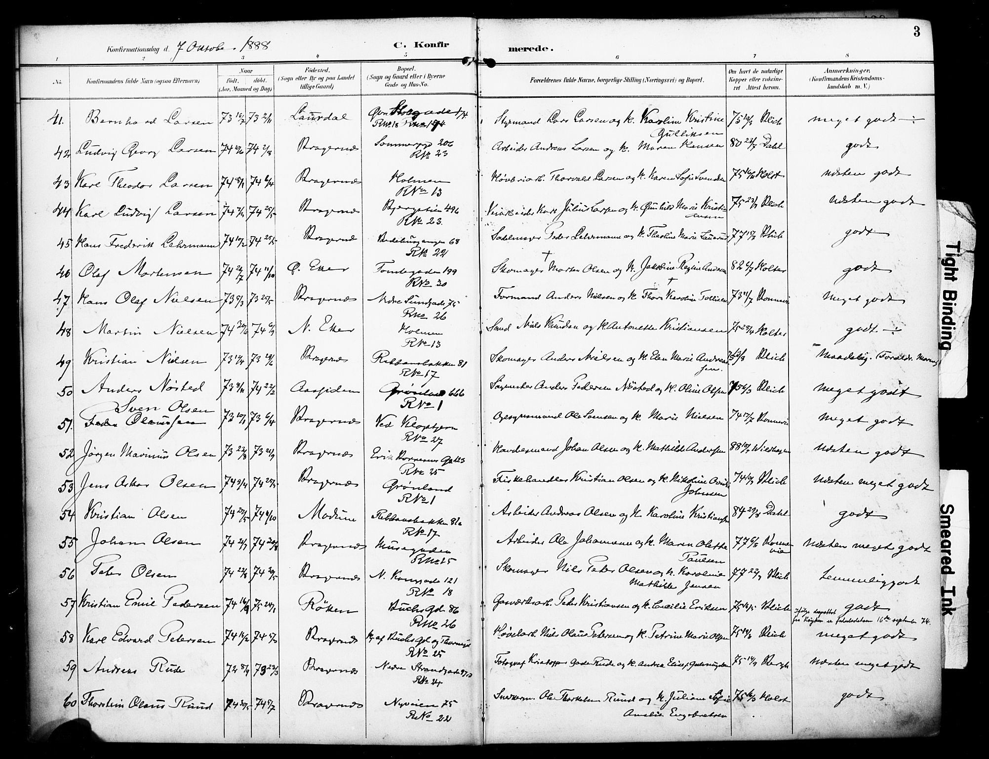 Bragernes kirkebøker, AV/SAKO-A-6/F/Fc/L0006: Parish register (official) no. III 6, 1888-1899, p. 3