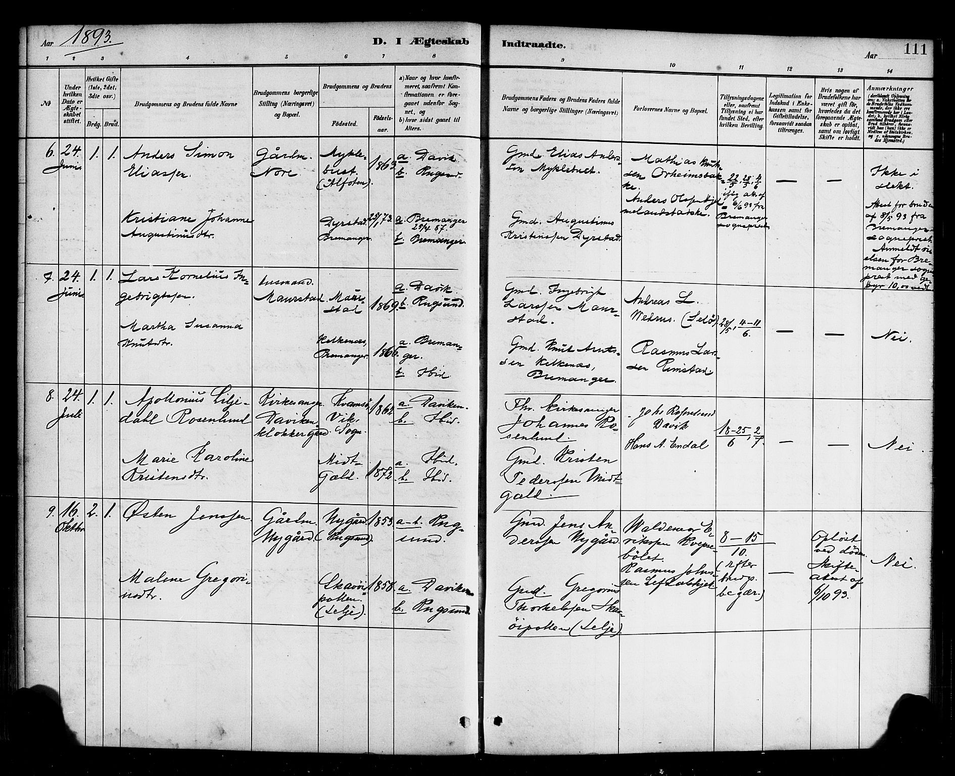 Davik sokneprestembete, AV/SAB-A-79701/H/Haa/Haab/L0001: Parish register (official) no. B 1, 1882-1900, p. 111