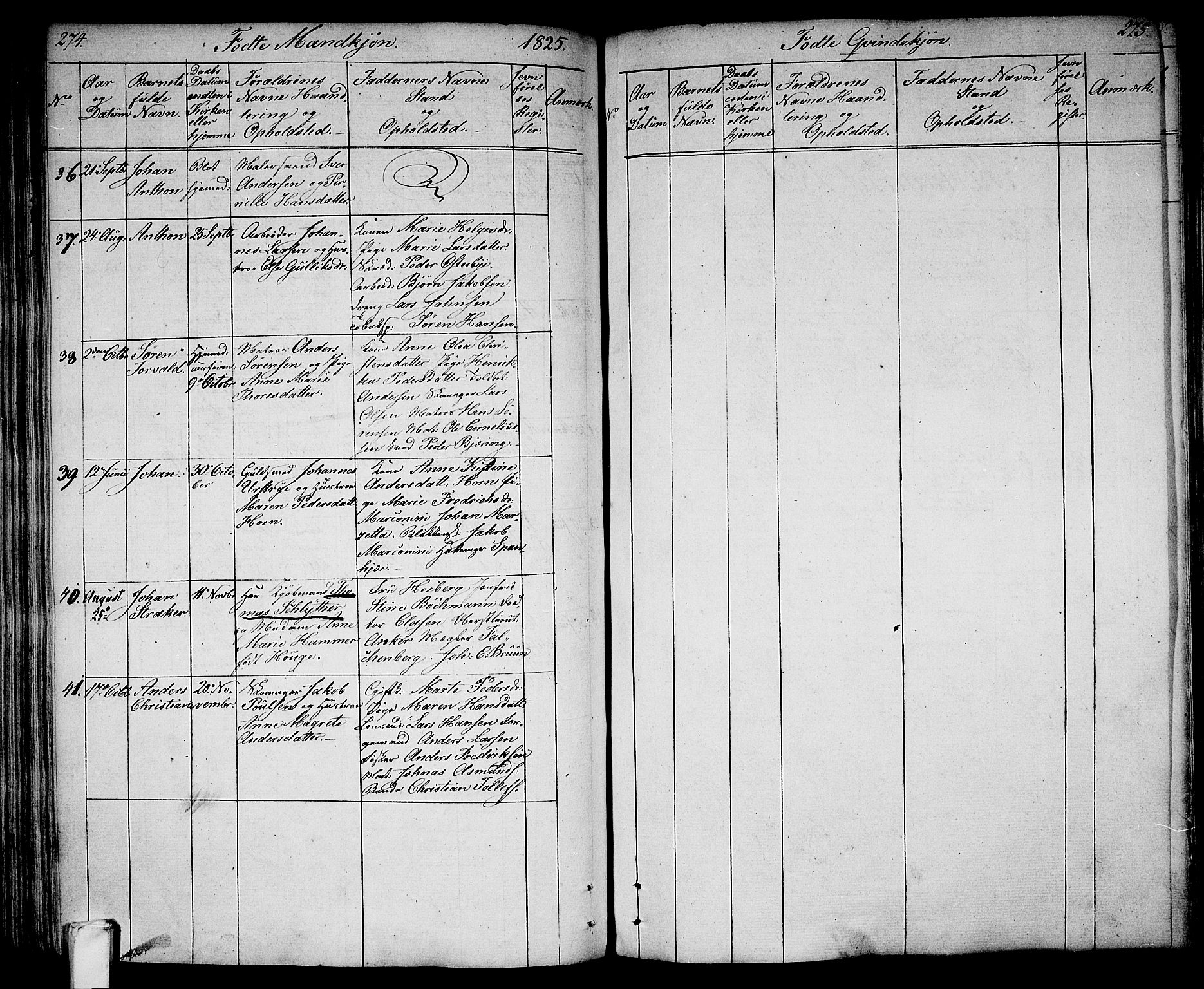 Larvik kirkebøker, AV/SAKO-A-352/G/Ga/L0002: Parish register (copy) no. I 2, 1807-1830, p. 274-275