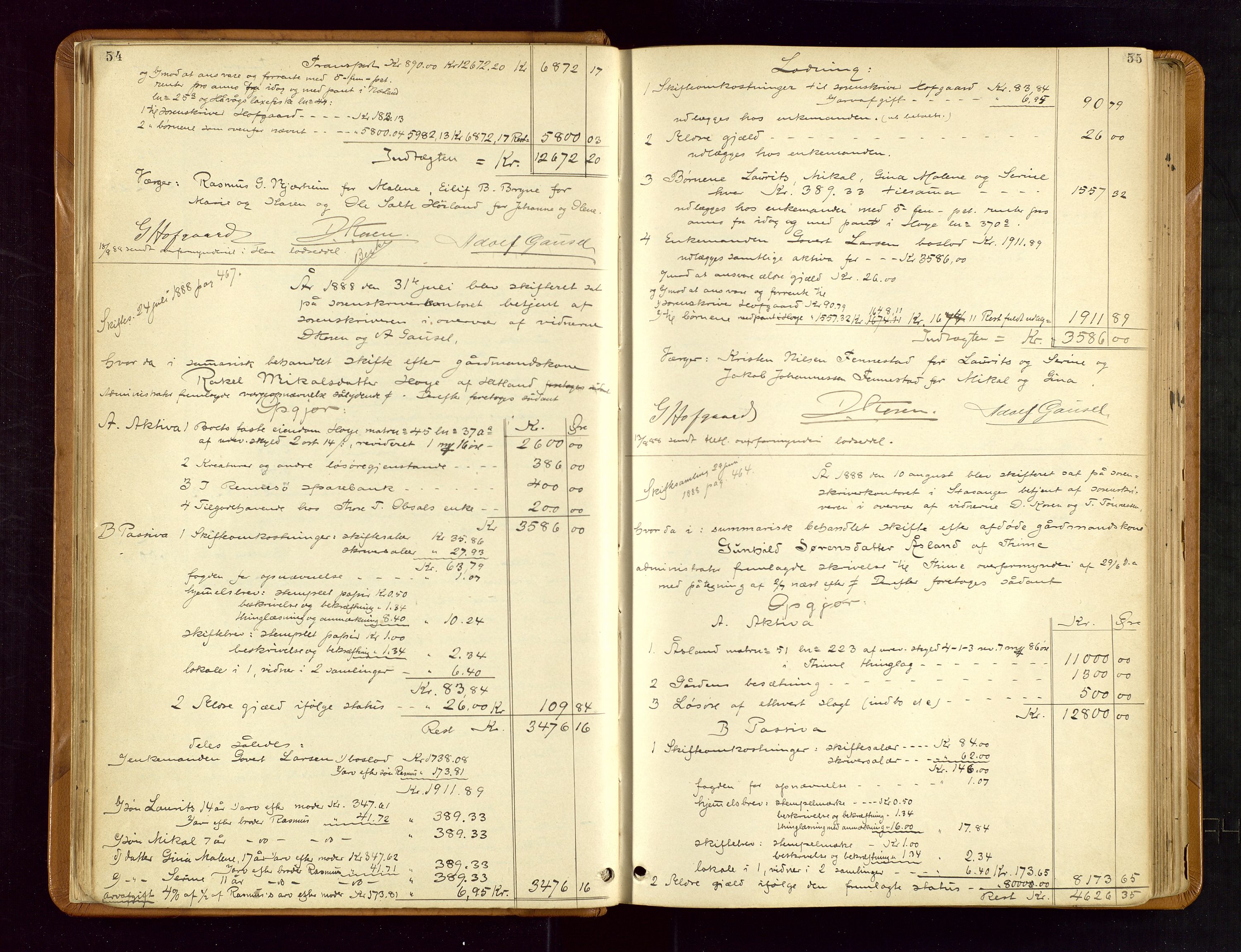 Jæren sorenskriveri, AV/SAST-A-100310/01/5/50/50BB/L0004: SKIFTEUTLODNINGSPROTOKOLL, 1887-1893, p. 54-55