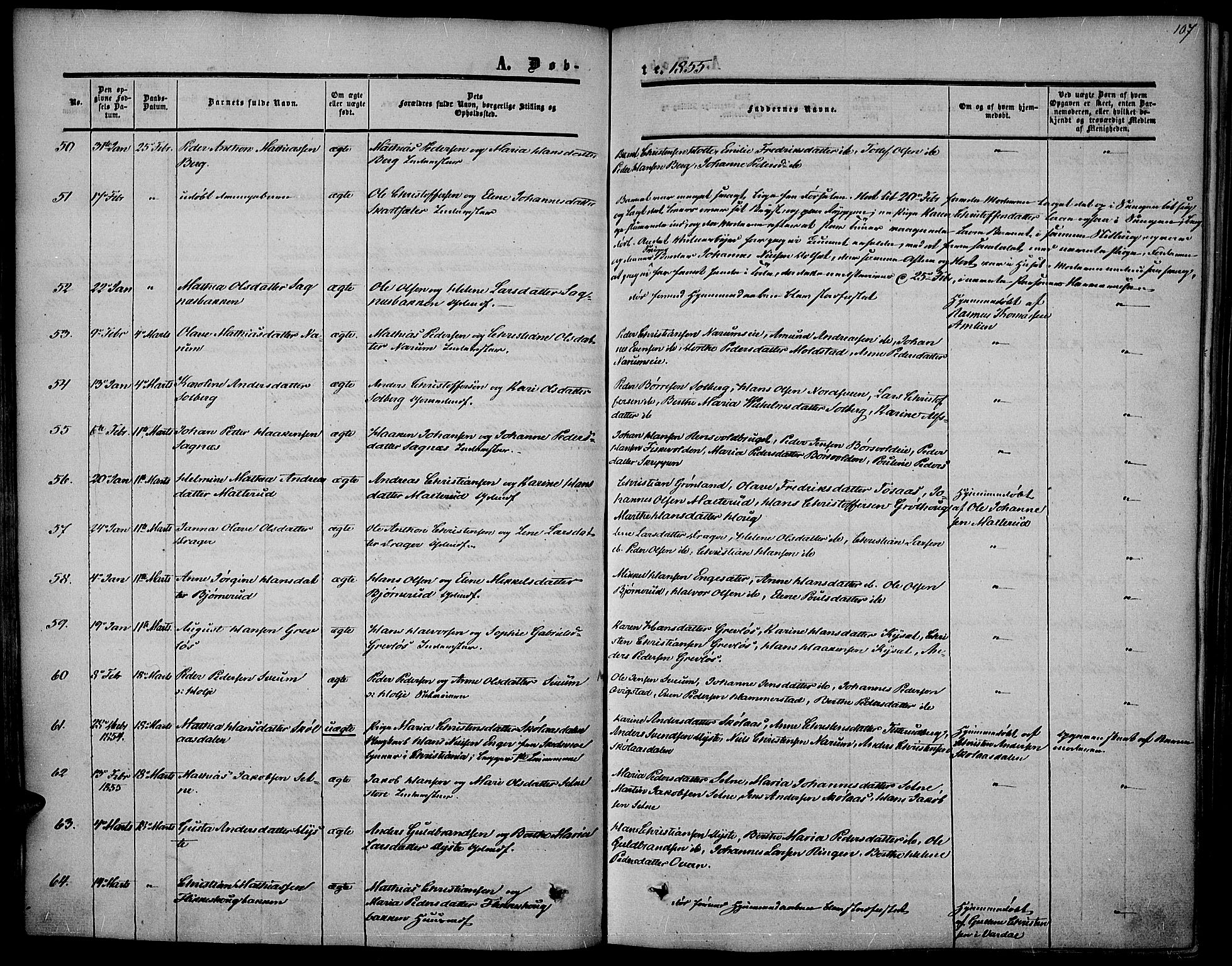 Vestre Toten prestekontor, SAH/PREST-108/H/Ha/Haa/L0005: Parish register (official) no. 5, 1850-1855, p. 107