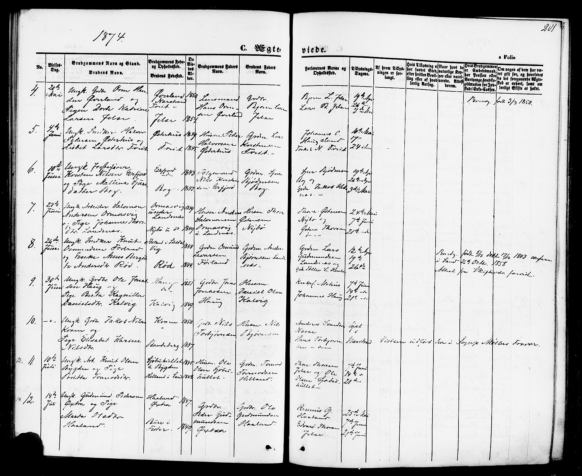 Jelsa sokneprestkontor, AV/SAST-A-101842/01/IV: Parish register (official) no. A 8, 1867-1883, p. 201