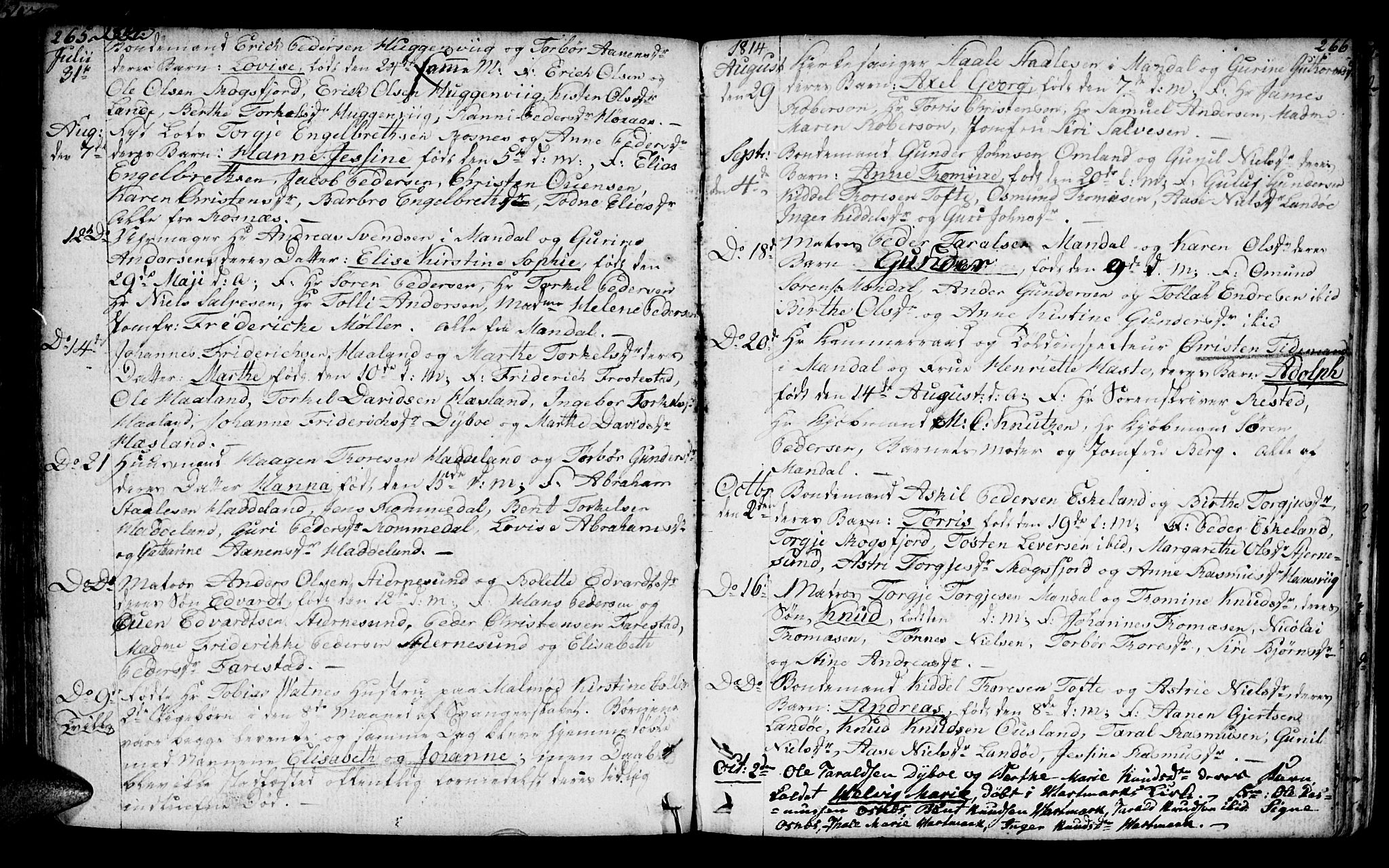 Mandal sokneprestkontor, AV/SAK-1111-0030/F/Fa/Faa/L0008: Parish register (official) no. A 8, 1794-1817, p. 265-266