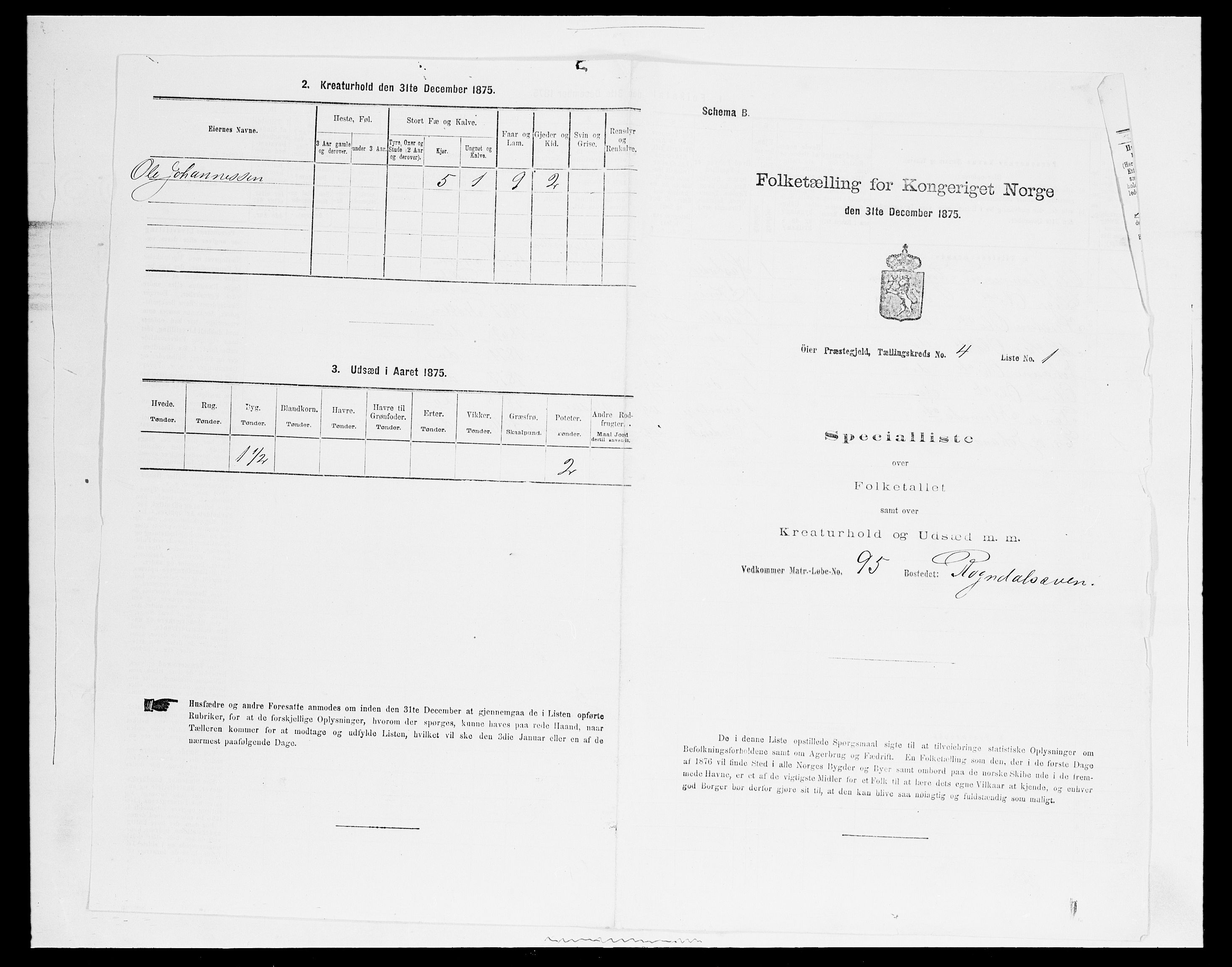 SAH, 1875 census for 0521P Øyer, 1875, p. 734