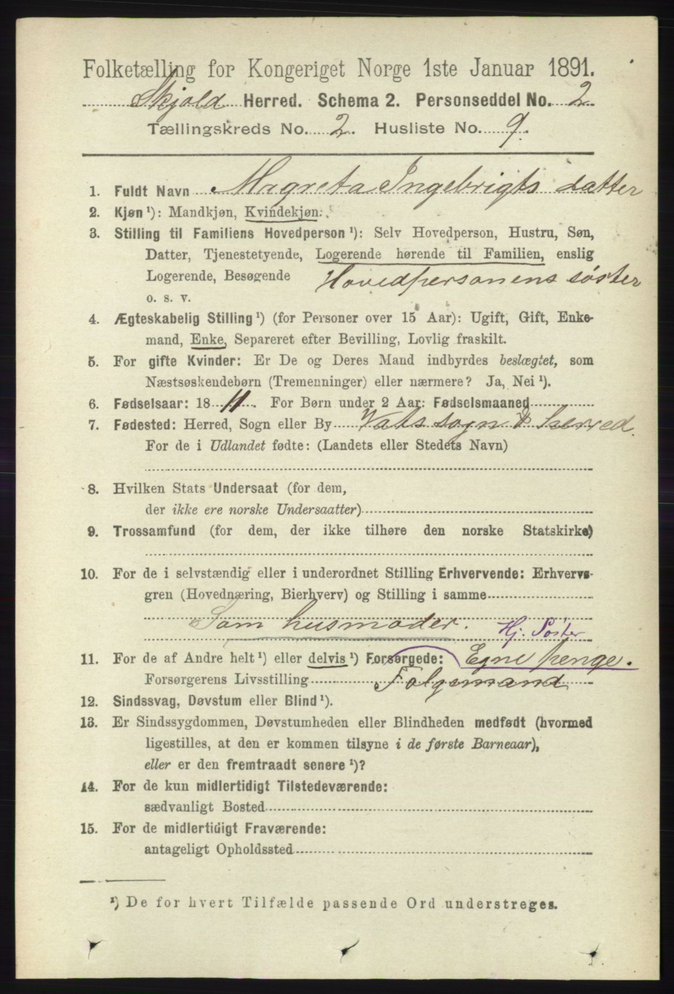 RA, 1891 census for 1154 Skjold, 1891, p. 322