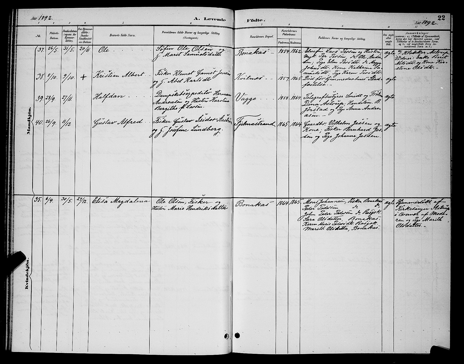 Tana sokneprestkontor, AV/SATØ-S-1334/H/Hb/L0004klokker: Parish register (copy) no. 4, 1890-1903, p. 22