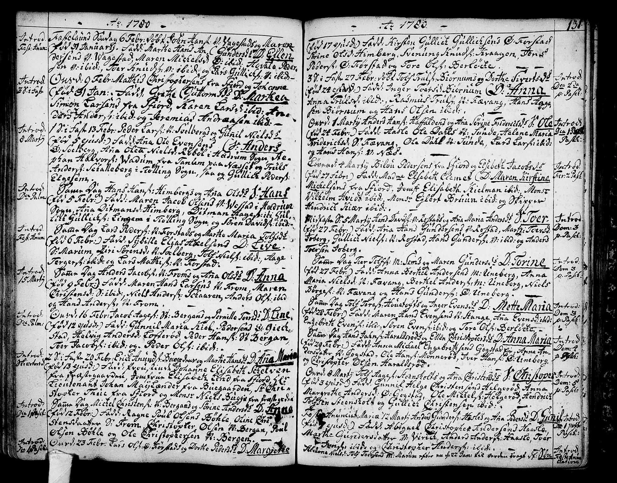 Sandar kirkebøker, SAKO/A-243/F/Fa/L0002: Parish register (official) no. 2, 1733-1788, p. 131